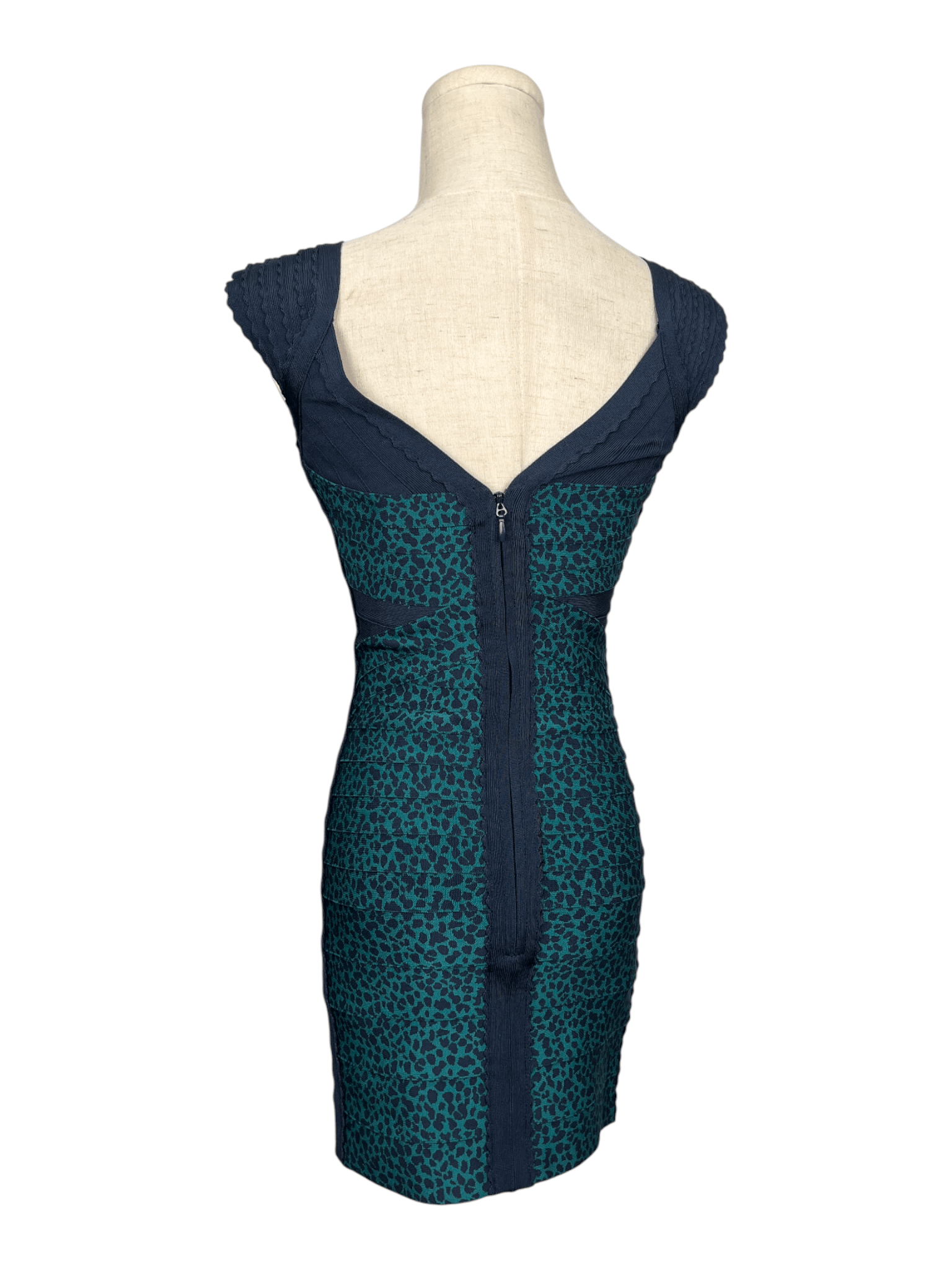 Herve Leger Herve Leger Navy And Green Animal Print Mini Dress Size XS / US 0-2 / IT 36-38 - 2 Thumbnail