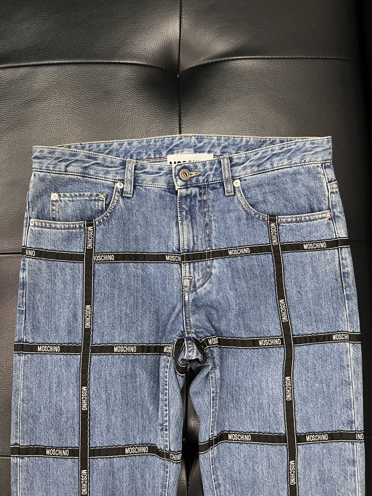 Moschino Moschino by Jeremy Scott SS15 Runway Logo Tape Panel Jeans Size US 32 / EU 48 - 4 Thumbnail