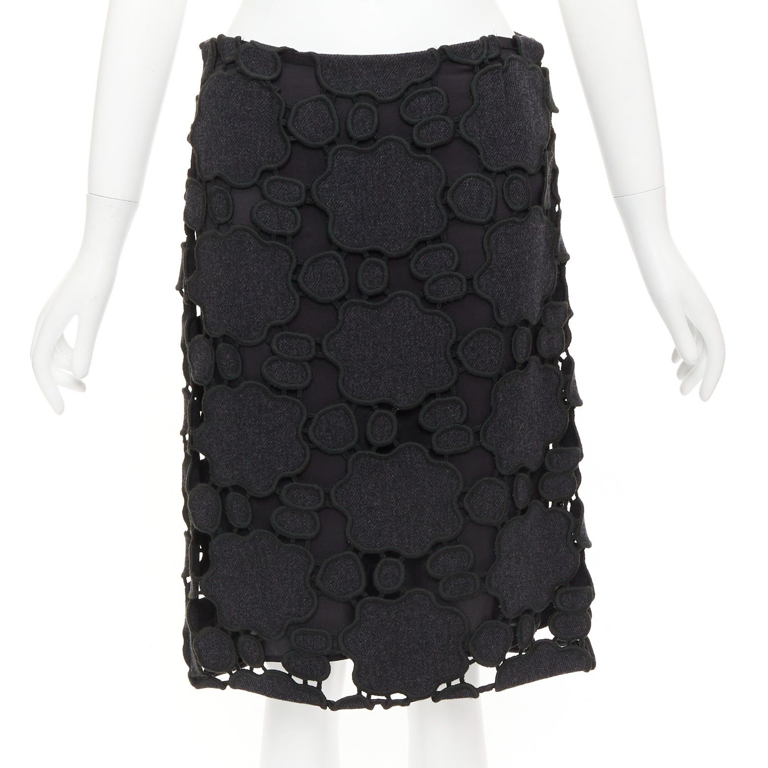 Miu Miu MIU MIU Vintage grey wool cloud cut out embroidery anglais skirt IT38 XS Size 26" / US 2 / IT 38 - 1 Thumbnail