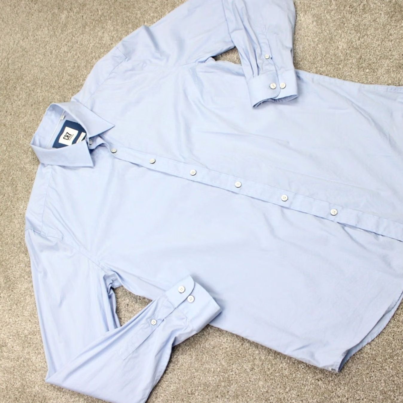 Vintage CR7 Cristiano Ronaldo Dress Shirt Mens Large 41/42 Blue Classic Fit Cotton L/S Shirt Size 42R - 6 Thumbnail