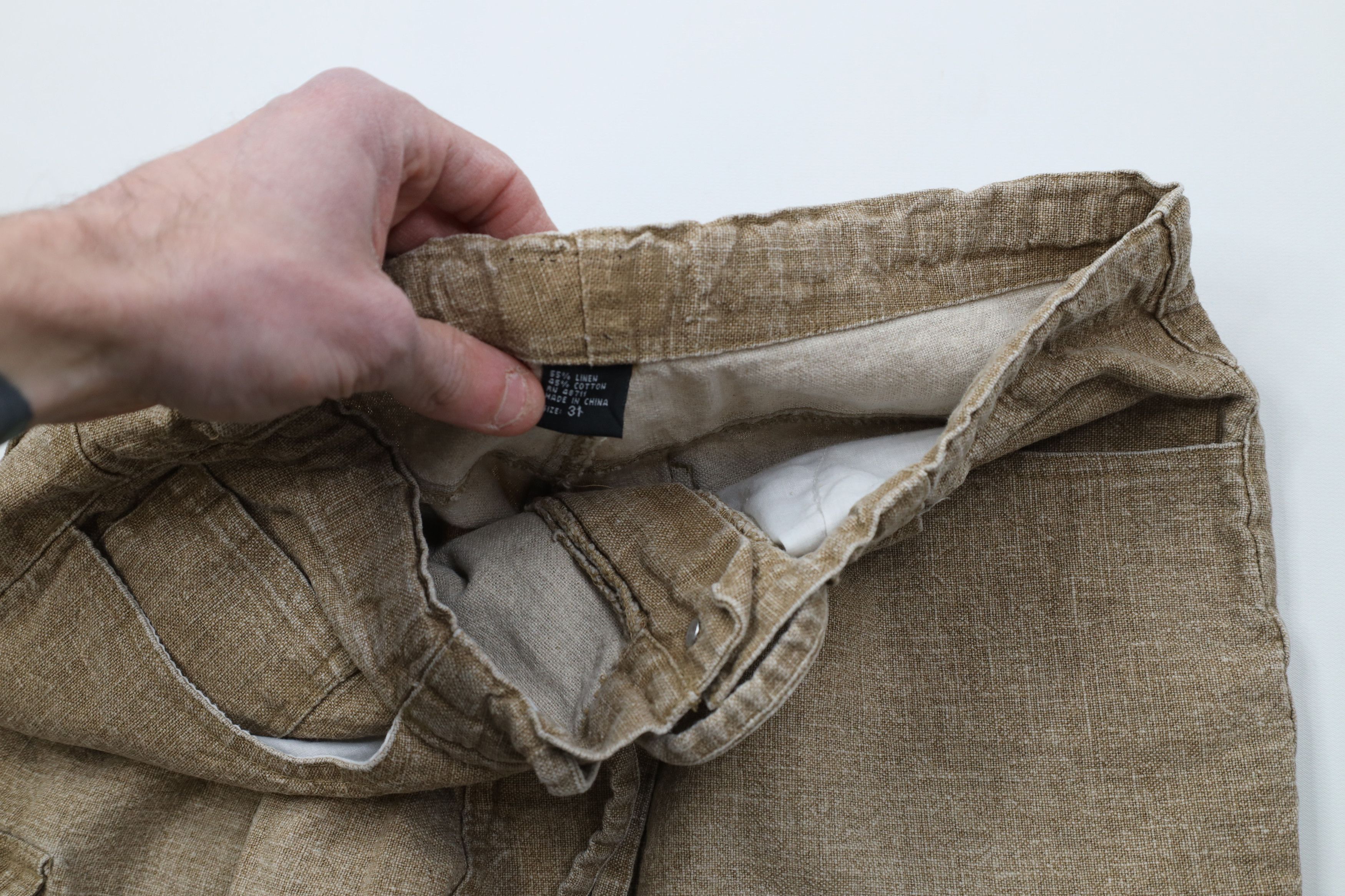 Vintage Vintage 90s Y2K Streetwear Linen Wide Leg Cargo Pants Beige Size US 31 - 8 Thumbnail