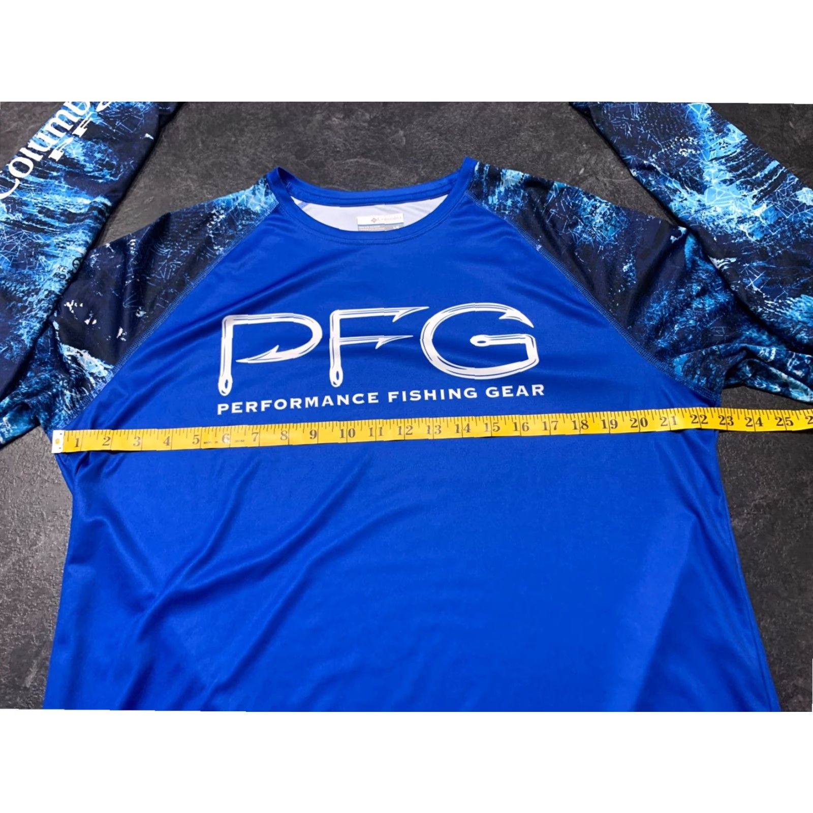 Realtree Columbia PFG Fishing Long Sleeve Shirt Adult Large Blue Multicolor Camouflage Moisture Wicking Mens Size US L / EU 52-54 / 3 - 6 Thumbnail