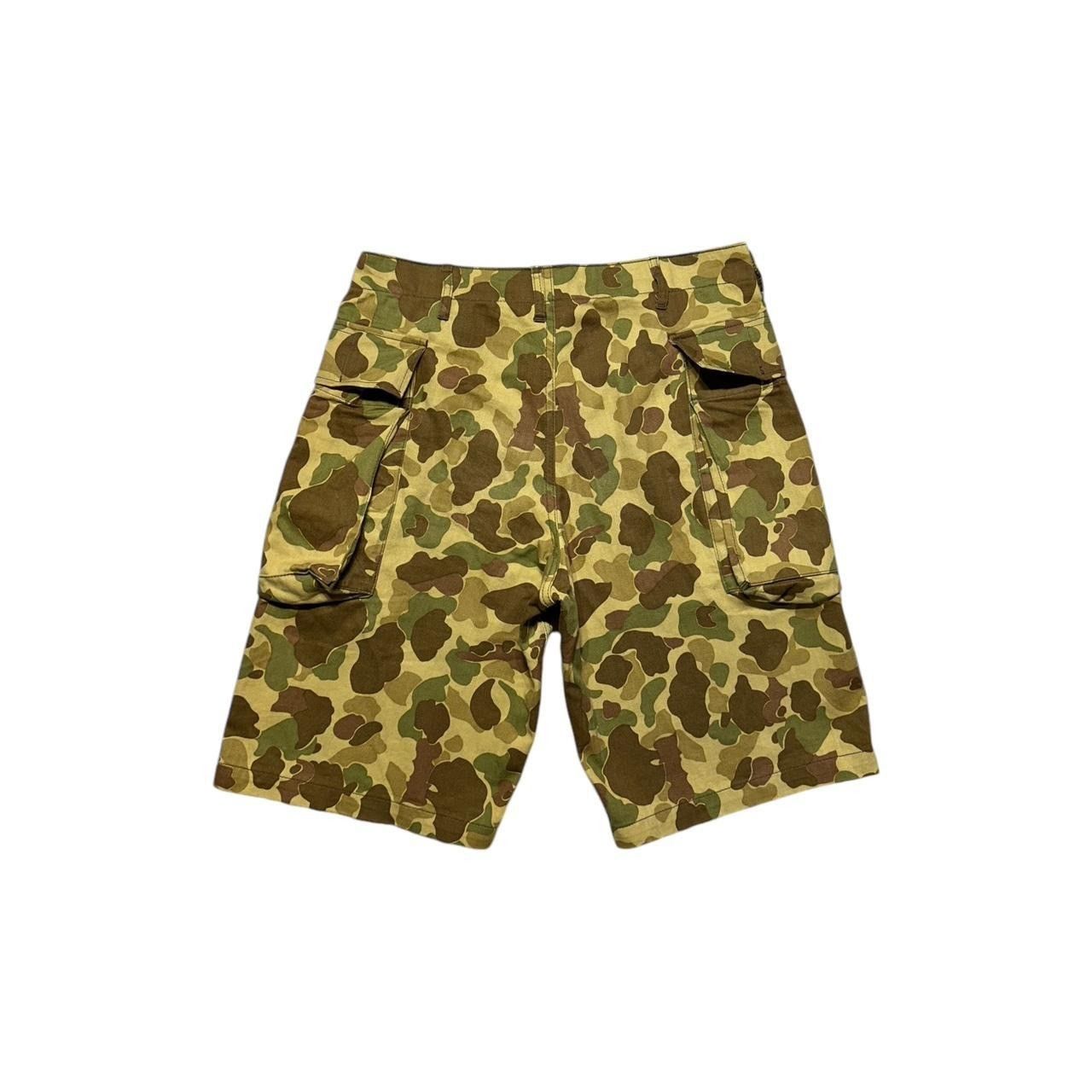 Vintage Frogskin Duck Camo Herringbone Military Cargo Shorts