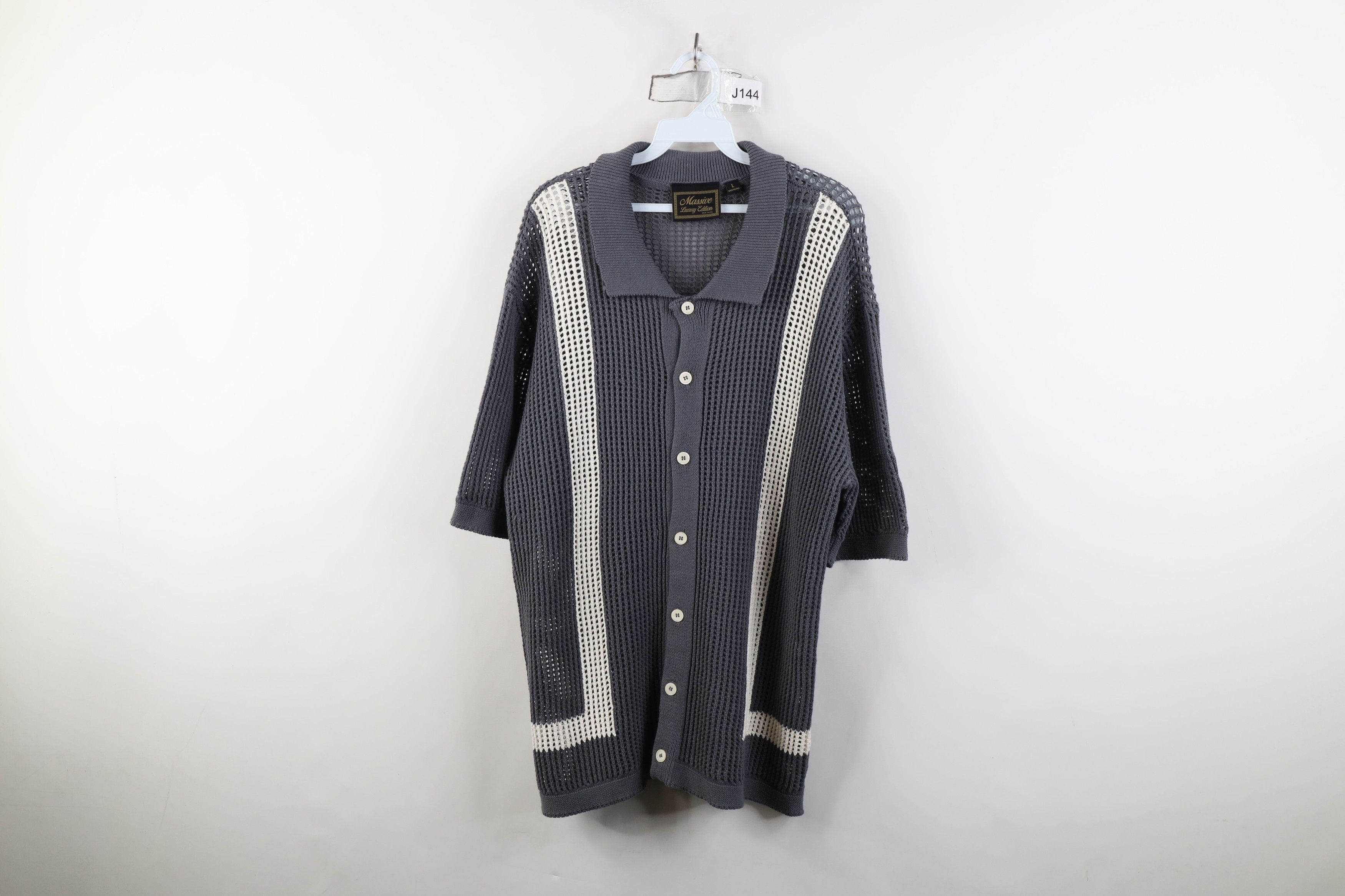 Vintage Vintage Y2K Rockabilly Mesh Knit Collared Button Shirt Gray Size US L / EU 52-54 / 3 - 1 Thumbnail