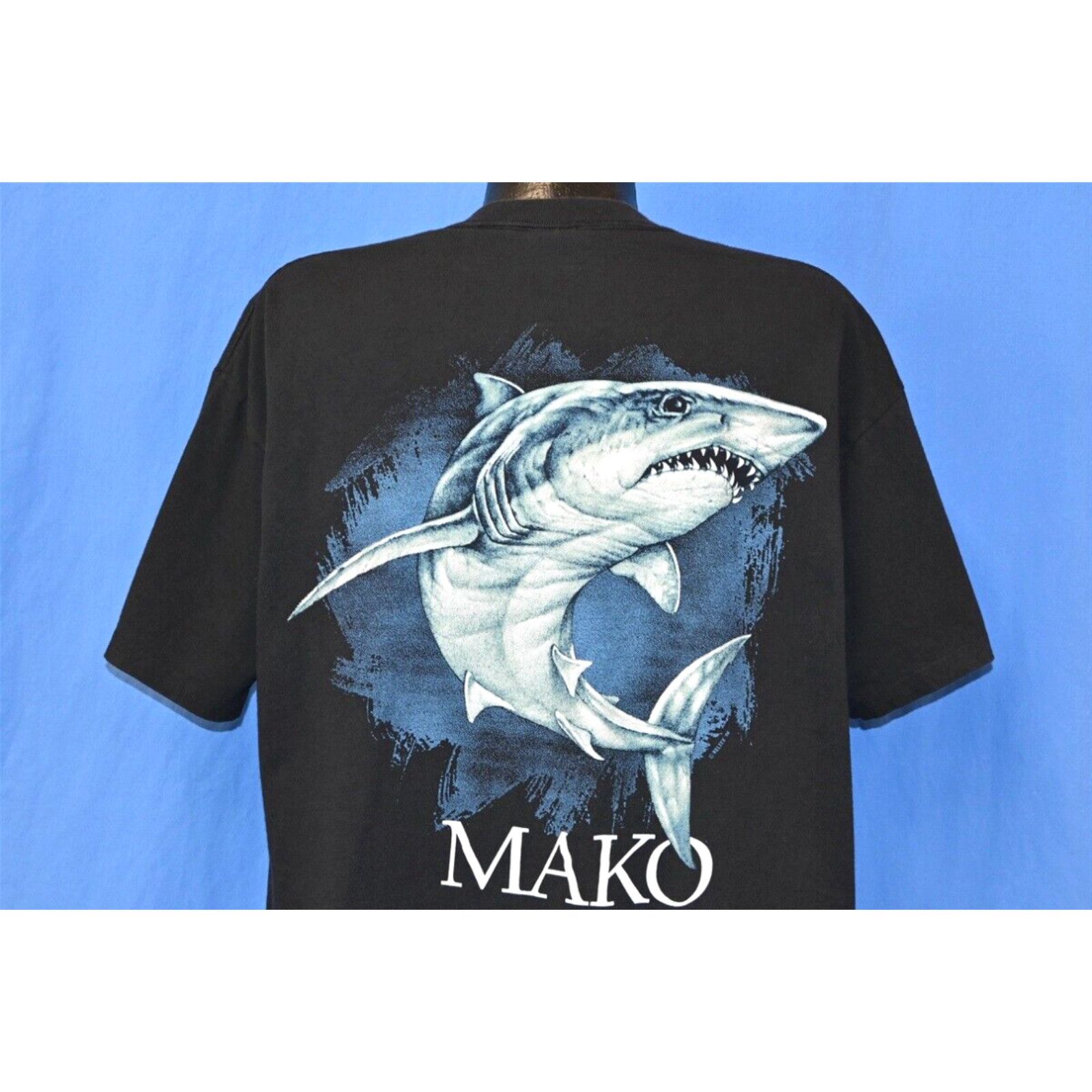 image of Delta Vintage 90's Cedar Cove Marina Nj Mako Shark 2 Sided Pocket Black T-Shirt 2Xl in White, Men's