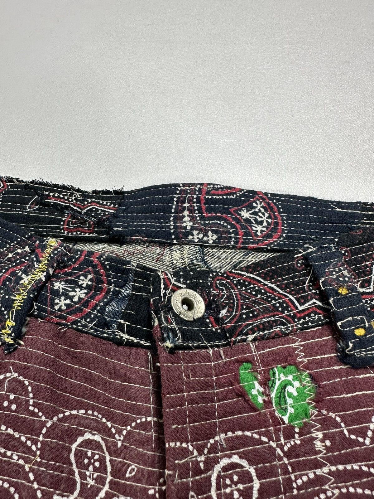 Handmade Custom Made Distressed Paisley Patchwork Boro Jeans pants Size US 30 / EU 46 - 5 Thumbnail
