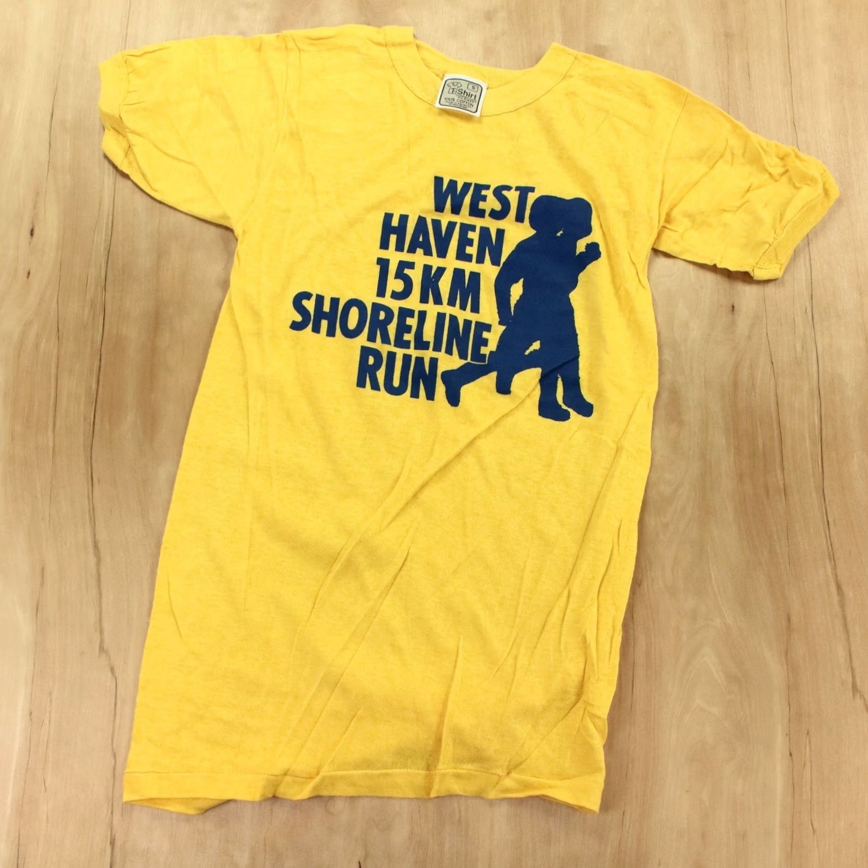 Vintage vtg 80s single stitch t-shirt MEDIUM west haven connecticut shoreline 15k run Shirt Adult M Yellow vintage Cotton Crew Neck Short Sleeve Graphic Print Size US M / EU 48-50 / 2 - 3 Thumbnail