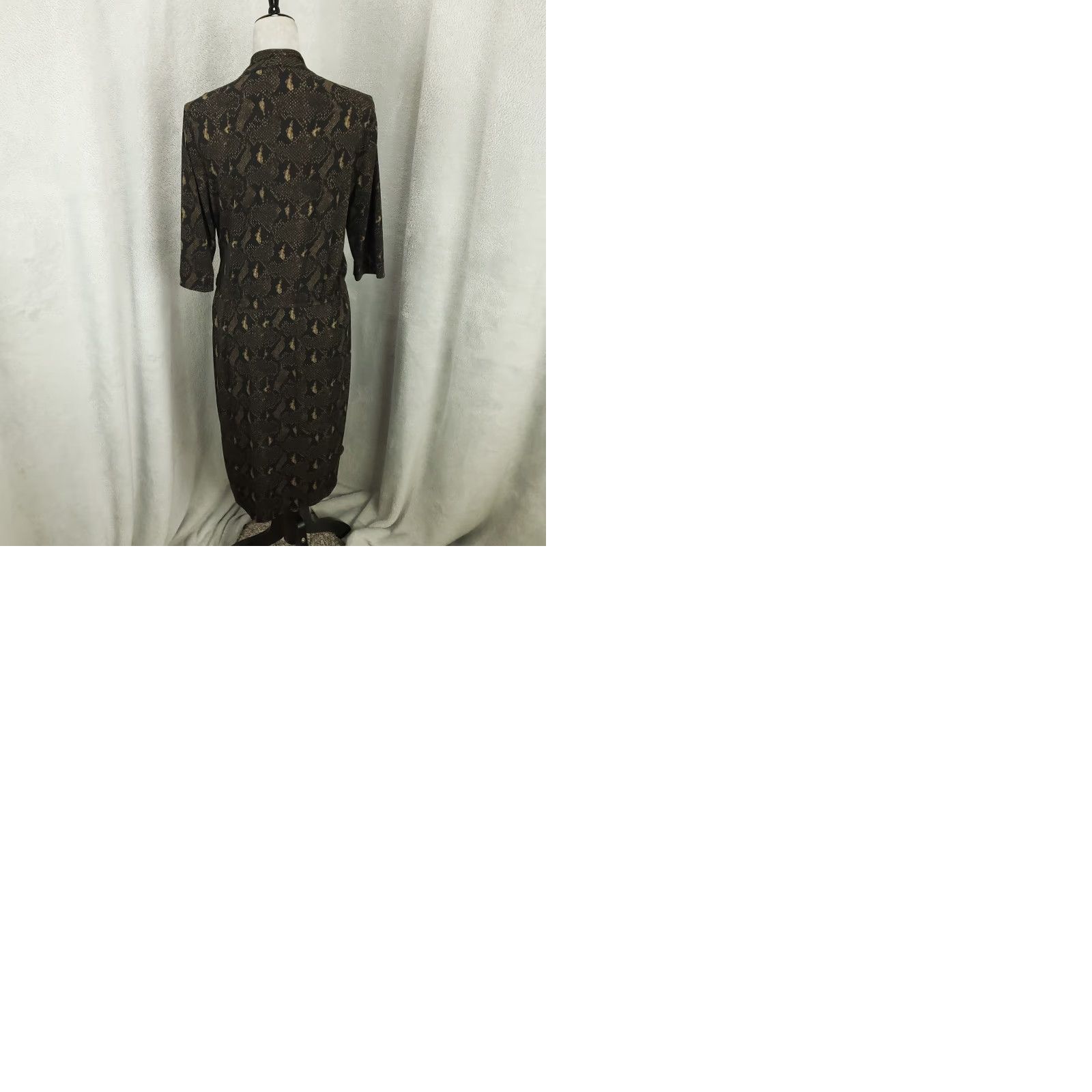 Vintage Tahari Dress Womens Large Black Brown Snake Print Faux Wrap V-Neck Stretch Size L / US 10 / IT 46 - 9 Thumbnail