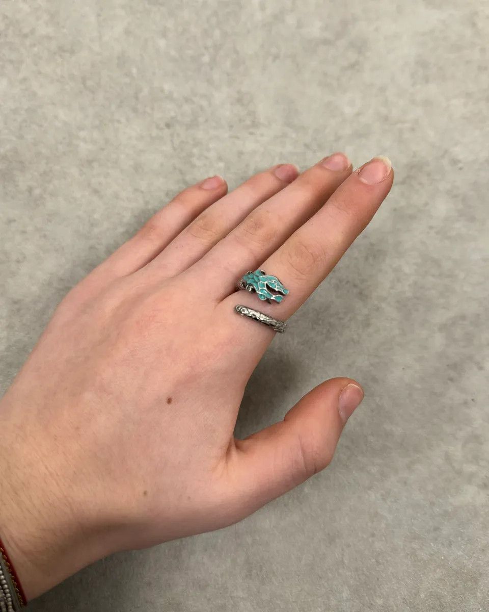 Just Cavalli 2000s Cavalli Blue Asian Dragon Metal Ring Size ONE SIZE - 1 Thumbnail