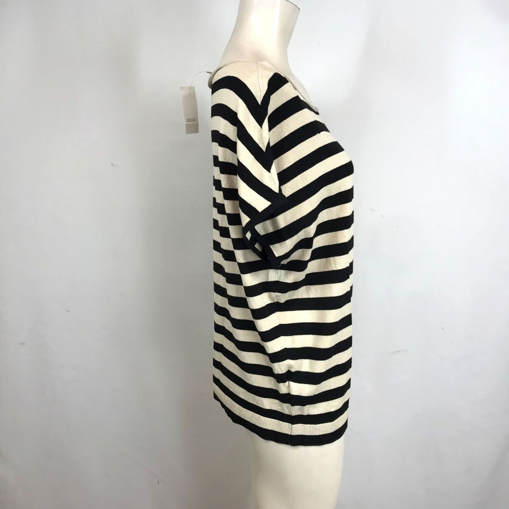 Loft LOFT Women's Medium Tan/Black Stripe Short Sleeve Round Neck Blouse Top Size M / US 6-8 / IT 42-44 - 4 Thumbnail