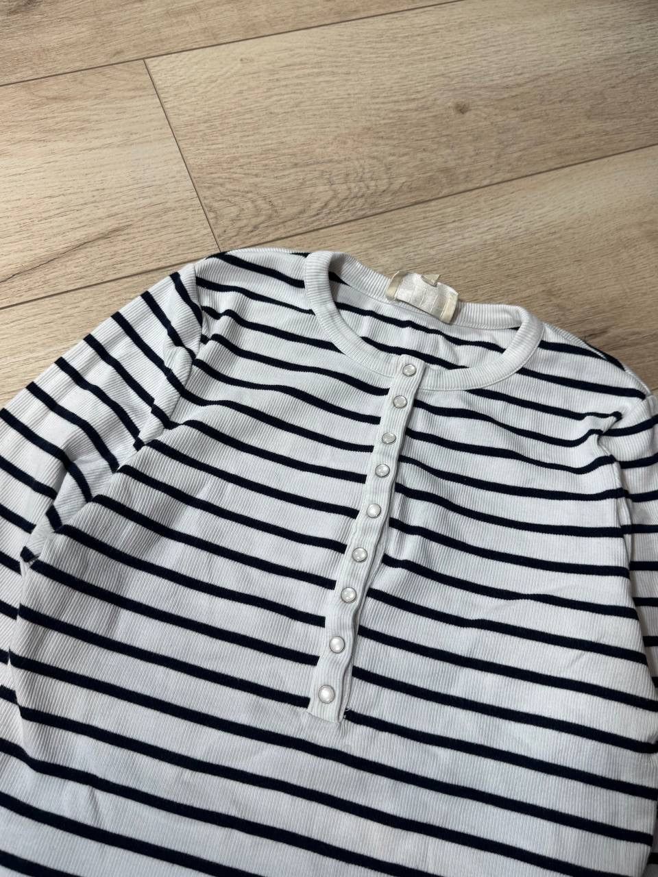 Sezane Sezane White Black Striped Long Sleeve Button Henley Top Size M / US 6-8 / IT 42-44 - 2 Thumbnail