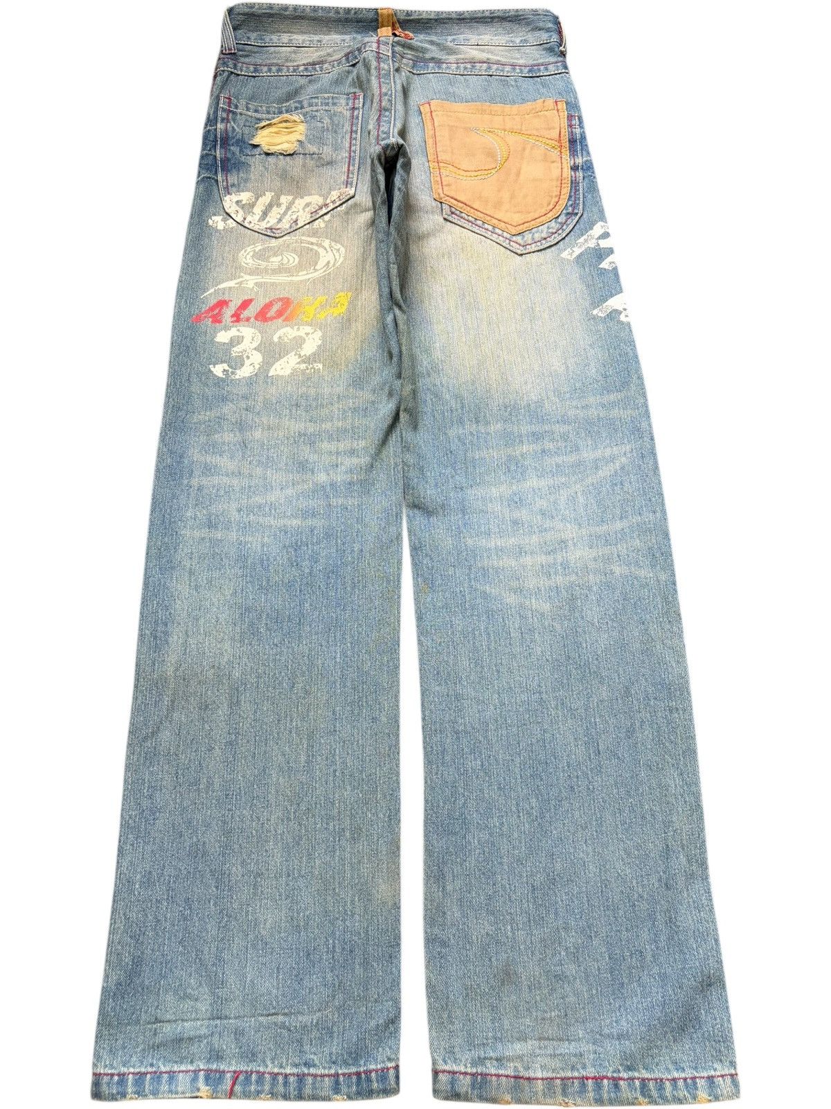 Fubu Vintage Piko Rusty Wash Printed Patch Distress Loose Jeans Size 30" / US 8 / IT 44 - 2 Thumbnail