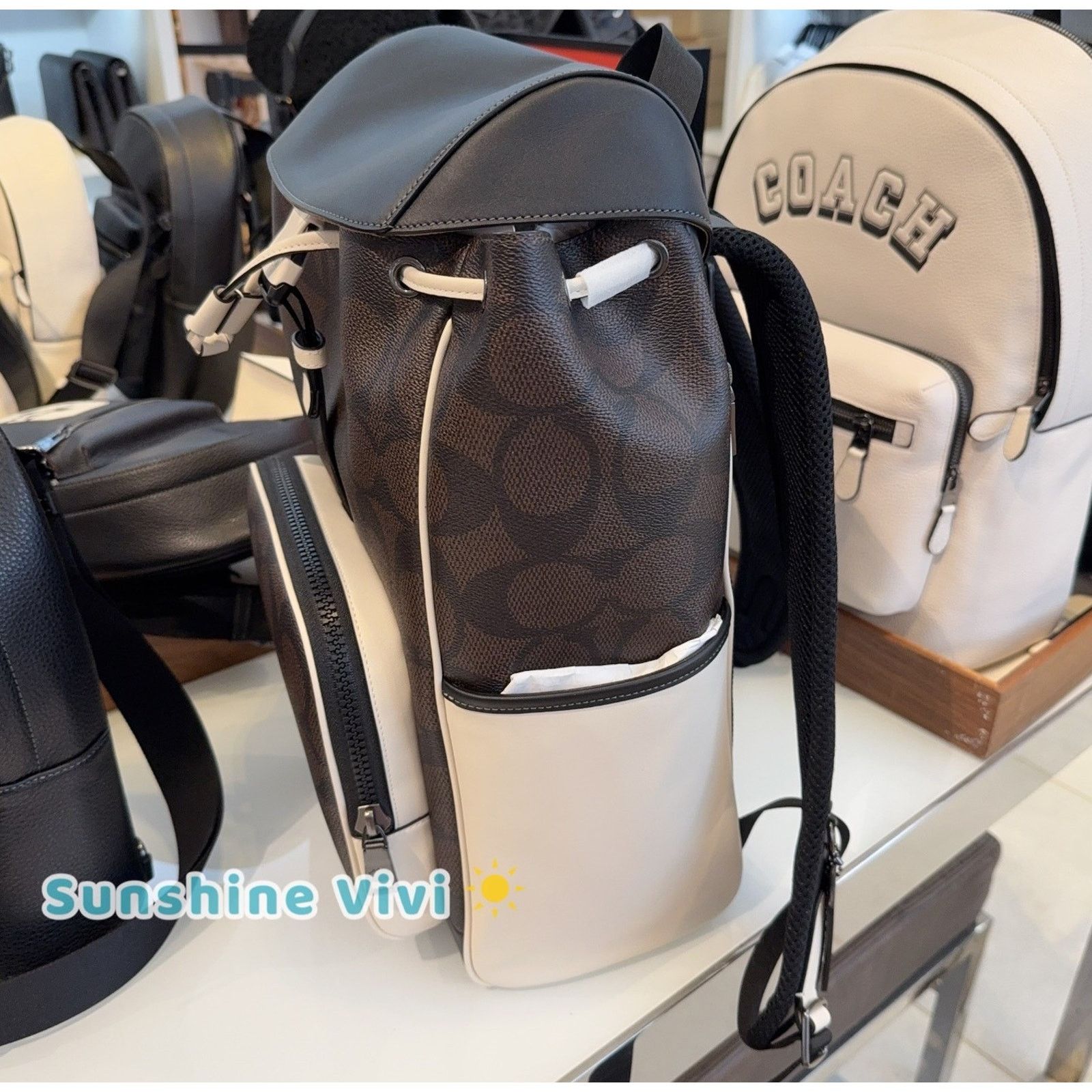 Coach NWT COACH CY775 Racer Backpack Blocked Leather Walnut Chalk Size ONE SIZE - 5 Thumbnail