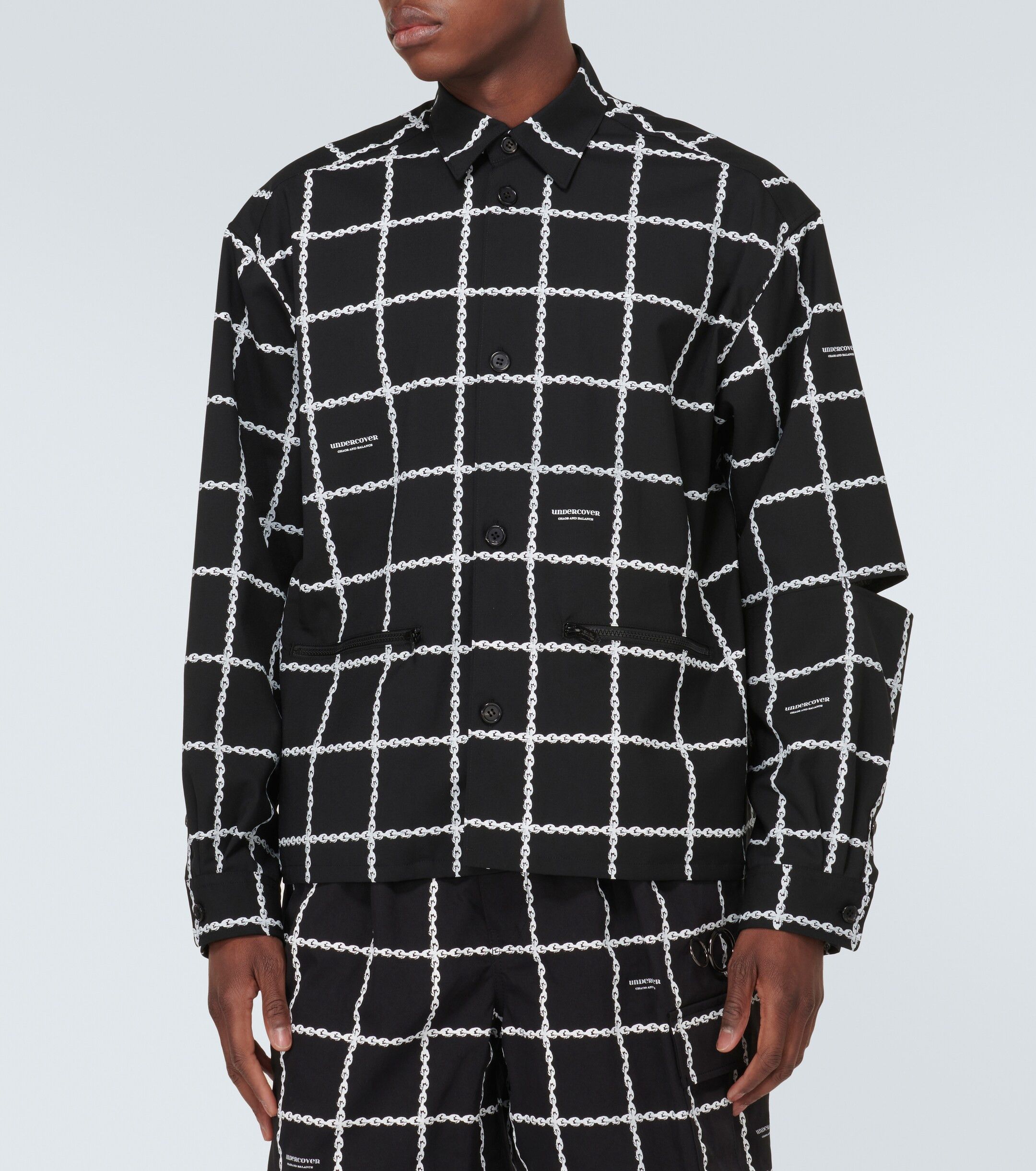 Undercover o1tko10326 Wool Chain Plaid Over Shirt in Black Size US XL / EU 56 / 4 - 3 Thumbnail