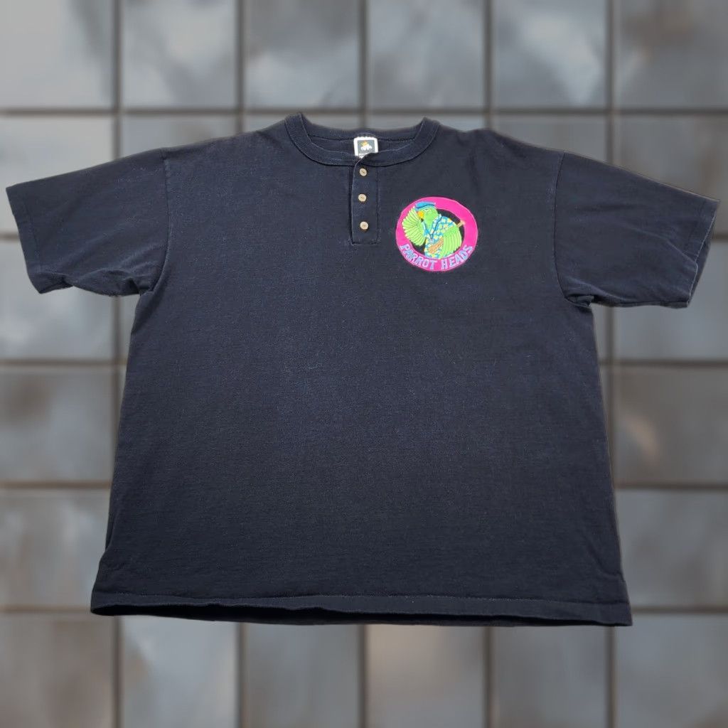 Vintage VINTAGE Cotton Deluxe Parrot Heads Shirt Mens XL Black Henley Short Sleeve Cotton Deluxe Logo Graphic Print 90s USA Mens XL Black Parrot Heads Shirt Size US XL / EU 56 / 4 - 1 Thumbnail