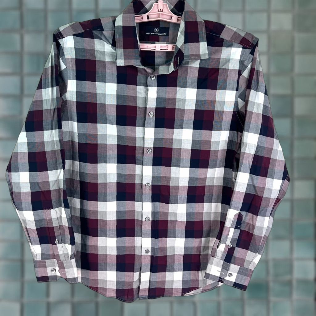 Hart Schaffner Marx Hart Schaffner Marx Shirt Plaid Button-Up Long Sleeve Mens L Purple Size US L / EU 52-54 / 3 - 1 Thumbnail