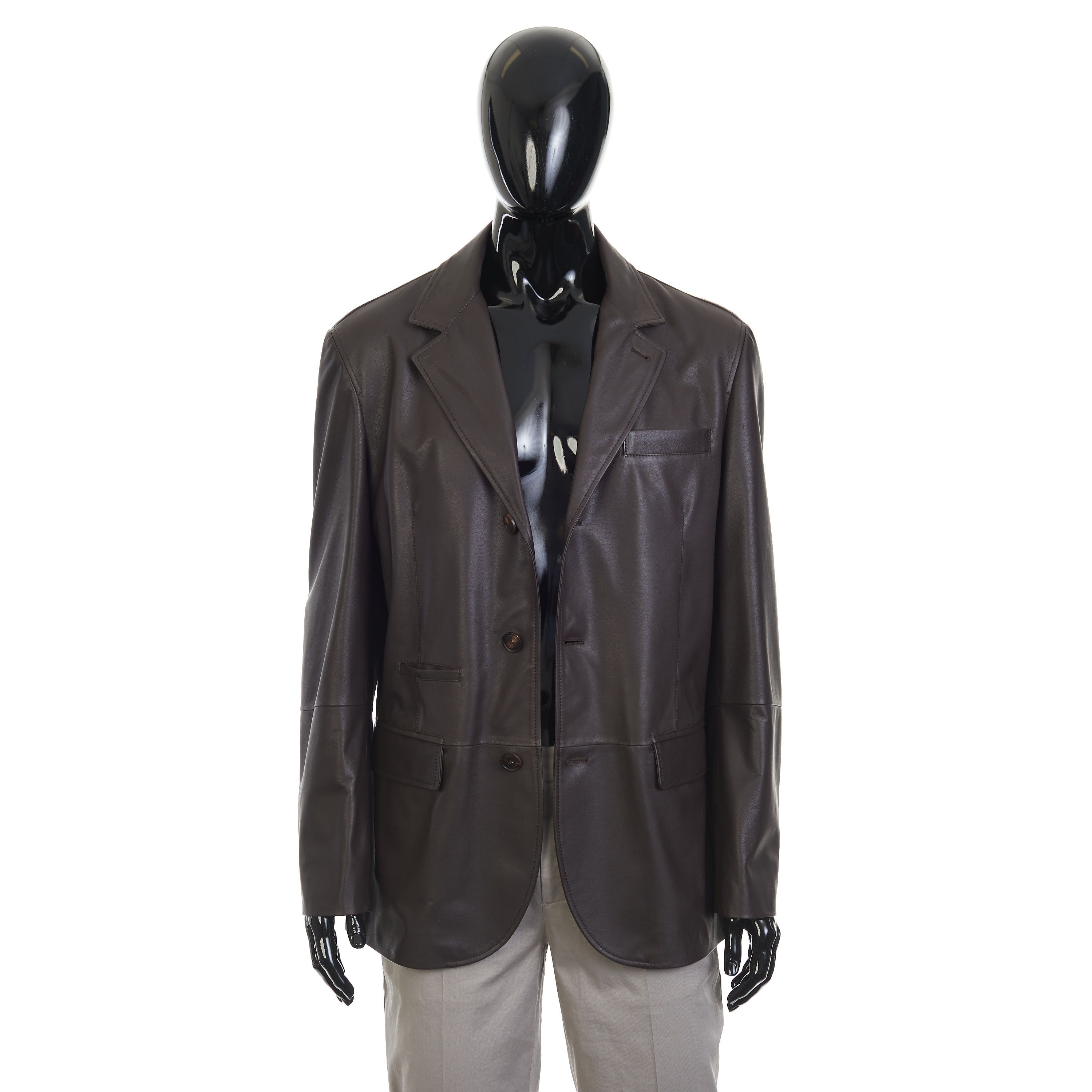 Brown Calfskin Leather Blazer Jacket Size L