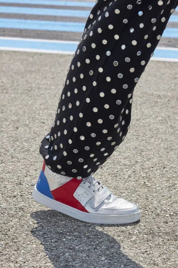 Celine Silver High-Top Sneakers with Red/Blue Accents. Size US 8 / EU 41 - 4 Thumbnail