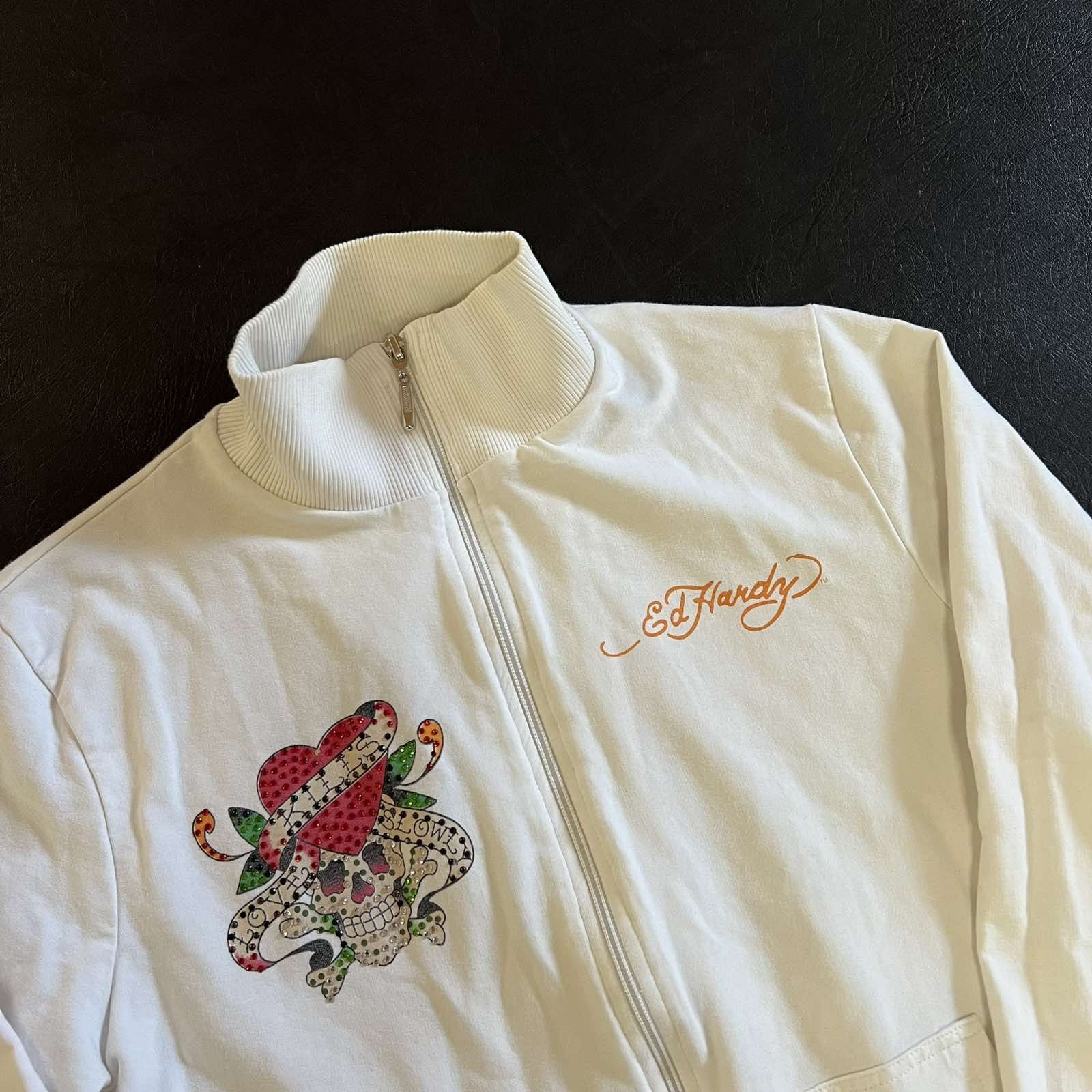 Ed Hardy × Vintage Rare Ed Hardy Zip Sweatshirt Logo All Over Print Size M / US 6-8 / IT 42-44 - 4 Thumbnail