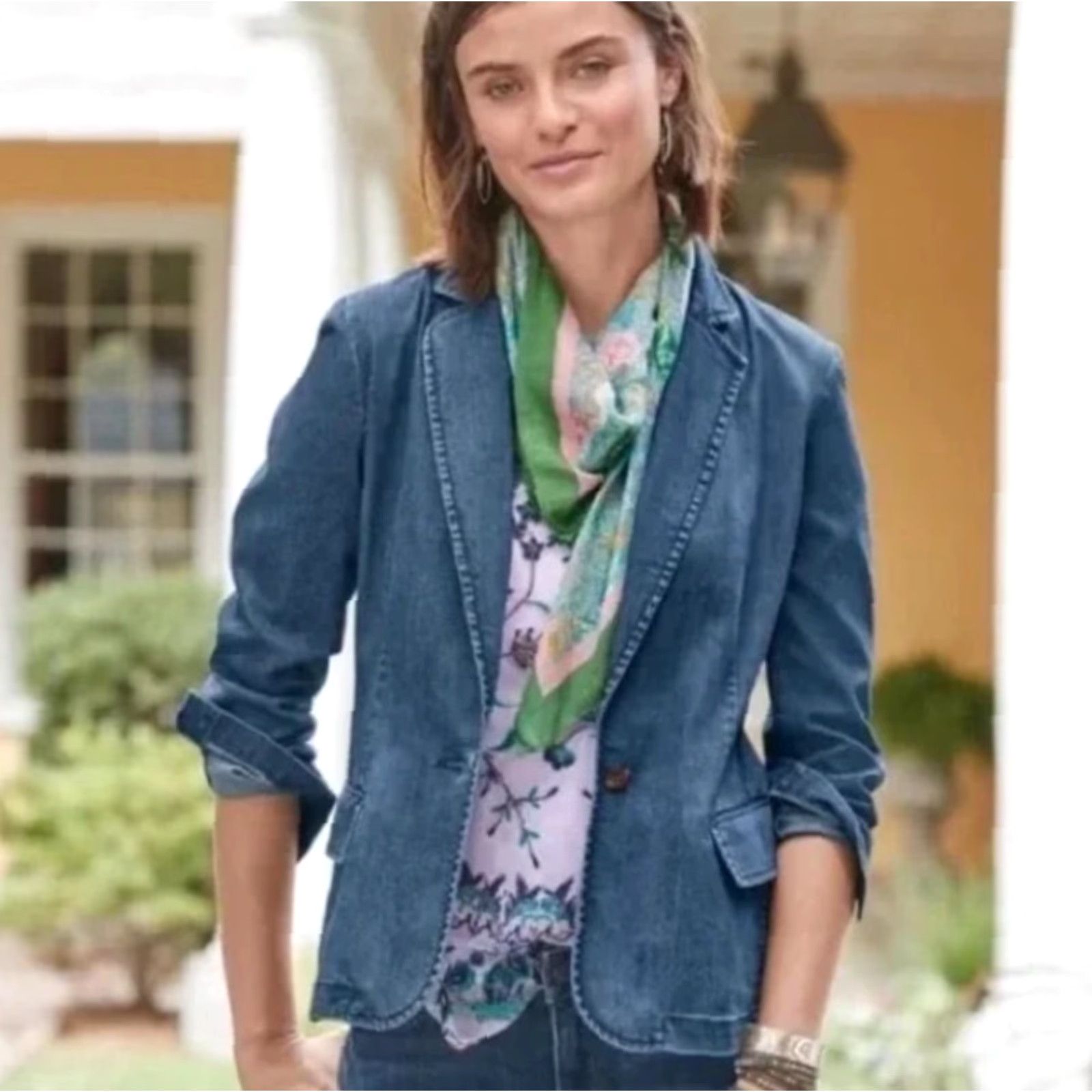 Vintage Sundance Tania Denim Dark Wash One Button Blazer-Size 10 Womens Blazer Denim Blue Bohemian Western Vintage-Style Jacket with Pockets Surgeon Cuffs Size L / US 10 / IT 46 - 2 Thumbnail