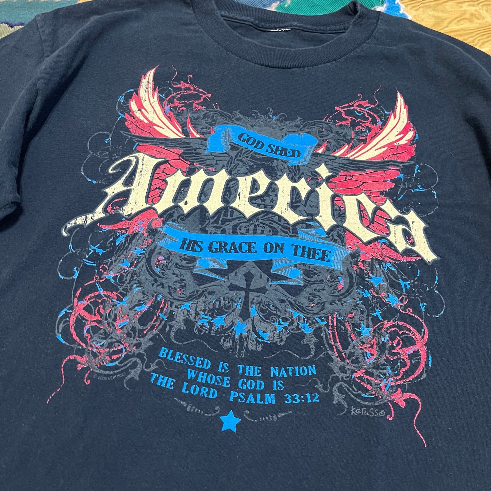 Other Y2K American God Shed His Grace On Thee Jesus Navy Shirt L Size US L / EU 52-54 / 3 - 3 Thumbnail