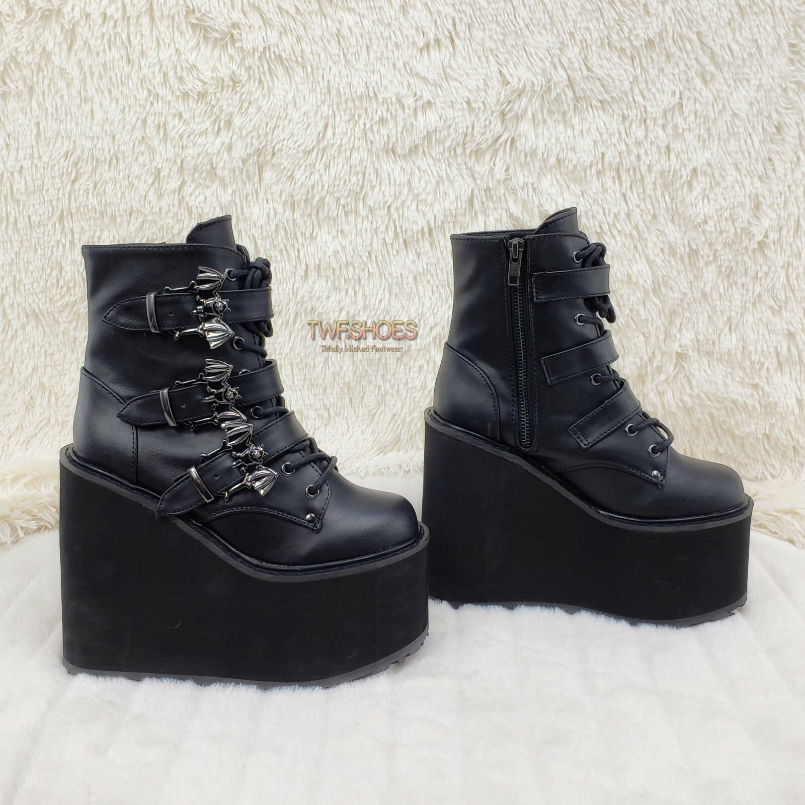 Demonia Cult DEMONIA Swing 103 Bat Buckle Ankle Boots 5.5" Platform Goth Size US 11 / IT 41 - 5 Thumbnail