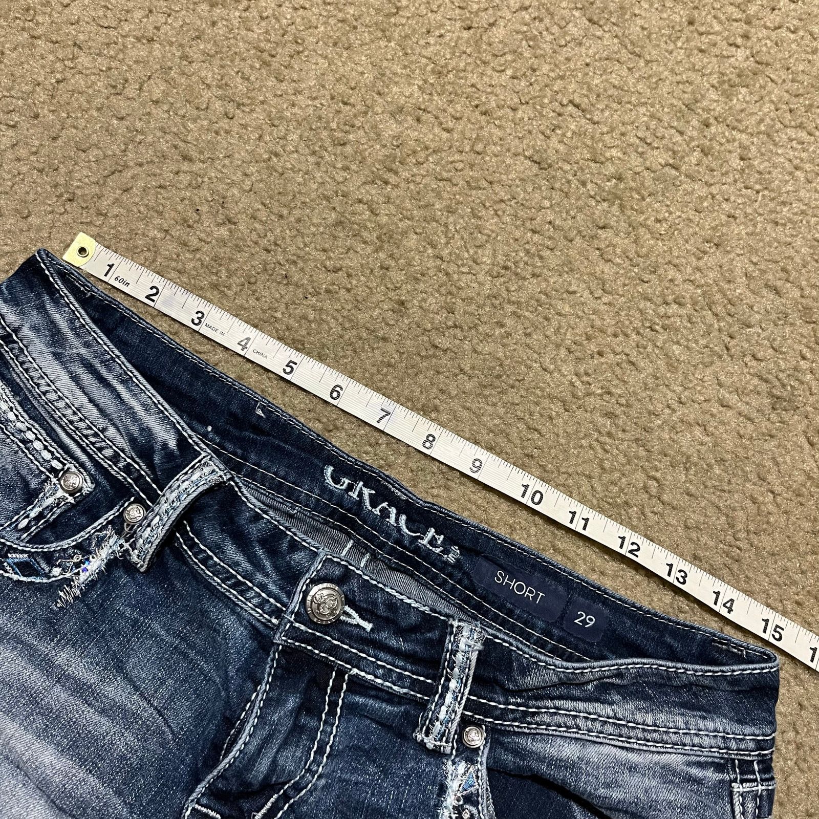 Grace in LA Y2K Grace Embroidered Distressed Dark Jean Booty Shorts 30W Size 30" / US 8 / IT 44 - 7 Thumbnail