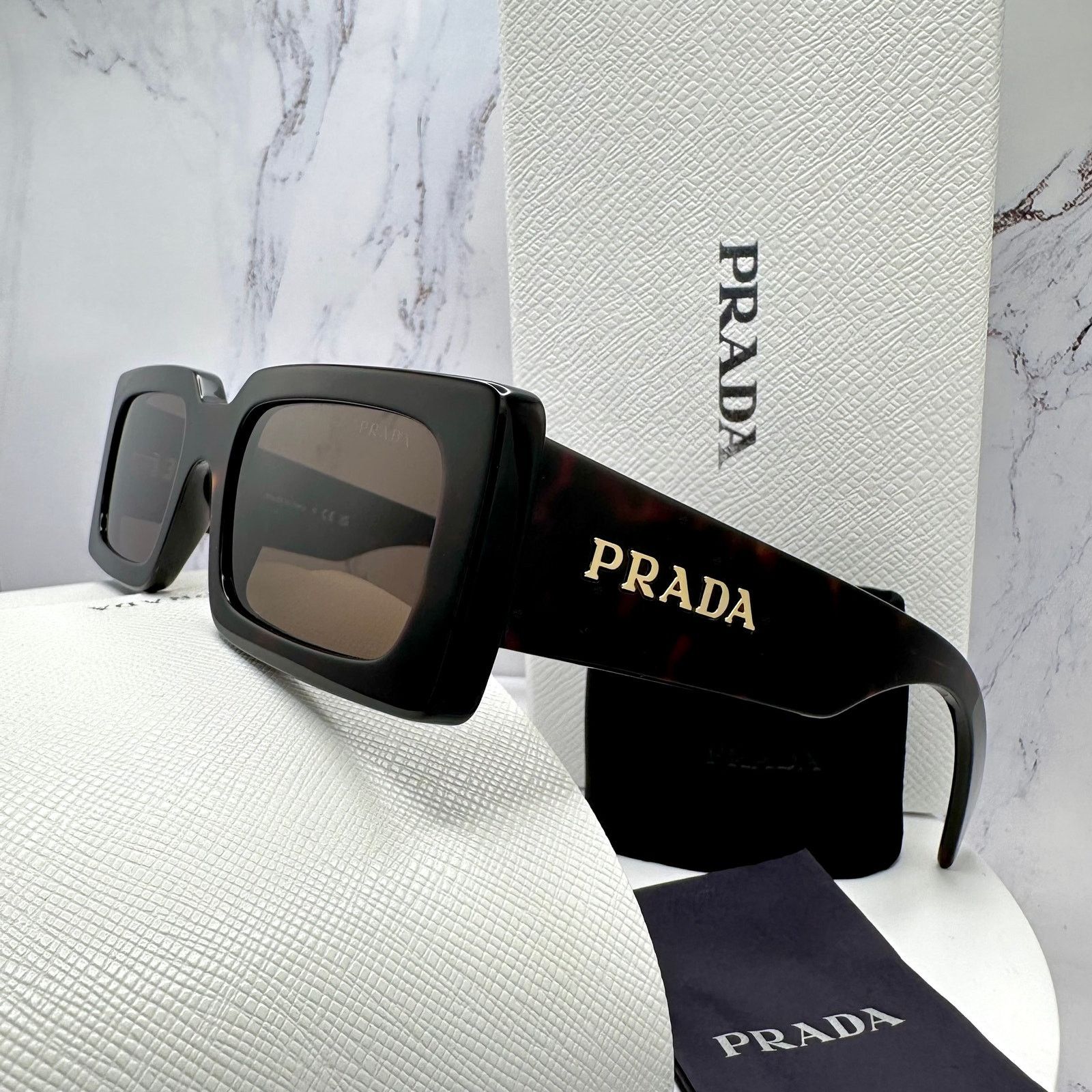 Prada Prada Sunglasses Brown Black Tortoise Gold Metal Logo Size ONE SIZE - 13 Thumbnail