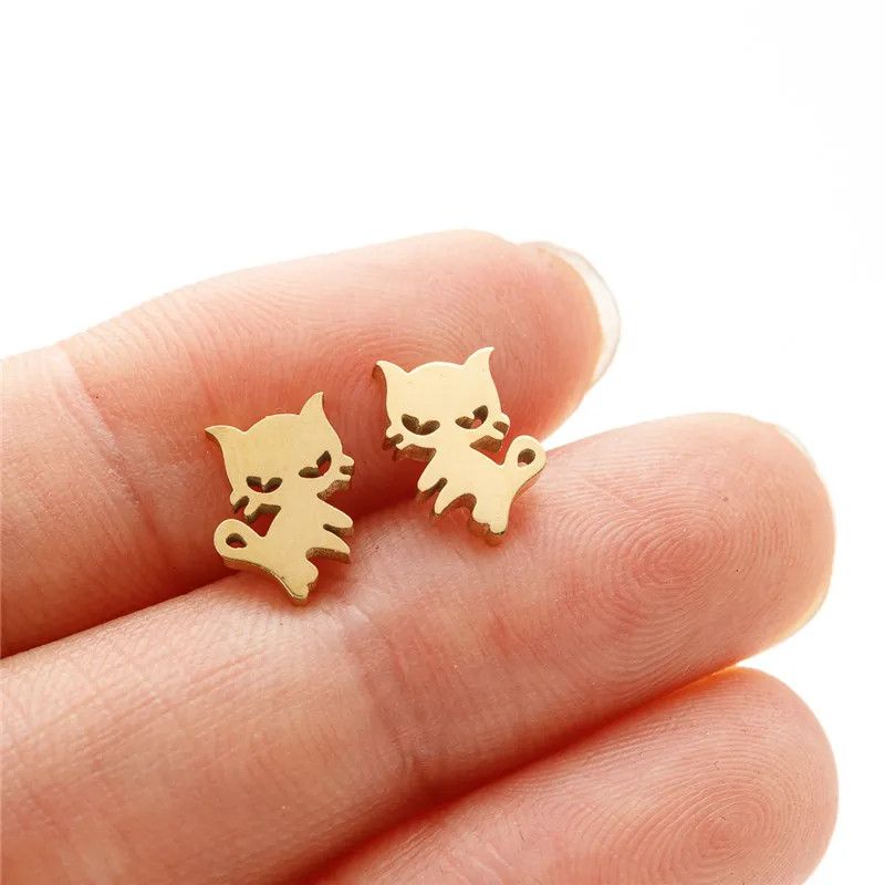 Jewelry Mini Cat Stud Earrings Charm Earring Gift Size ONE SIZE - 2 Thumbnail