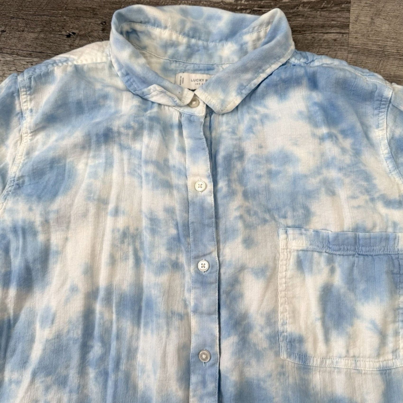 Lucky Brand Lucky Brand Button-Up Shirt Womens L Blue White Tie Dye Long Sleeve Top Size L / US 10 / IT 46 - 7 Thumbnail