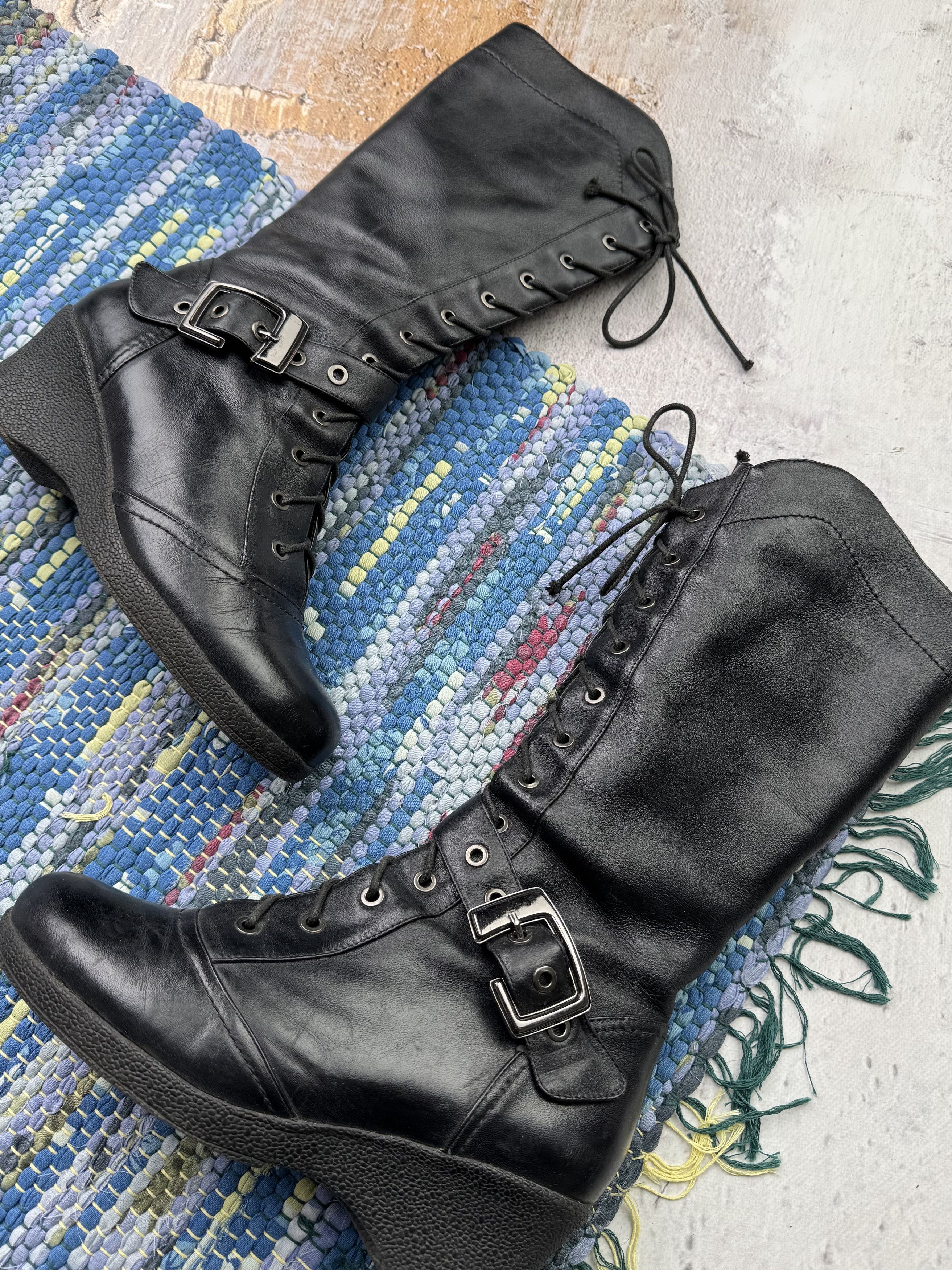 Japanese Brand Vintage Leather Boots With Straps A650D7(564) Size US 9 / IT 39 - 2 Thumbnail