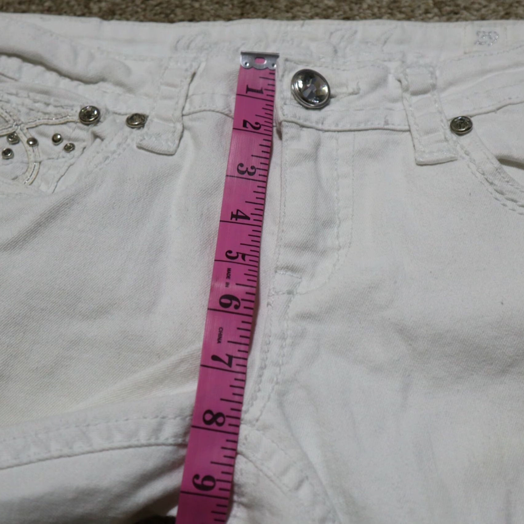 Grace in LA Grace in LA Jeans Women Slim 30.5in White Rhinestone Sequin Embroidery 5-Pocket Denim Skinny Size 11 Size 32" / US 10 / IT 46 - 7 Thumbnail