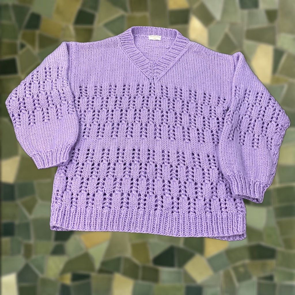 Vintage HANDMADE KNIT Sweater V-Neck Open-Knit Pullover One Size Purple Women Size ONE SIZE - 1 Thumbnail