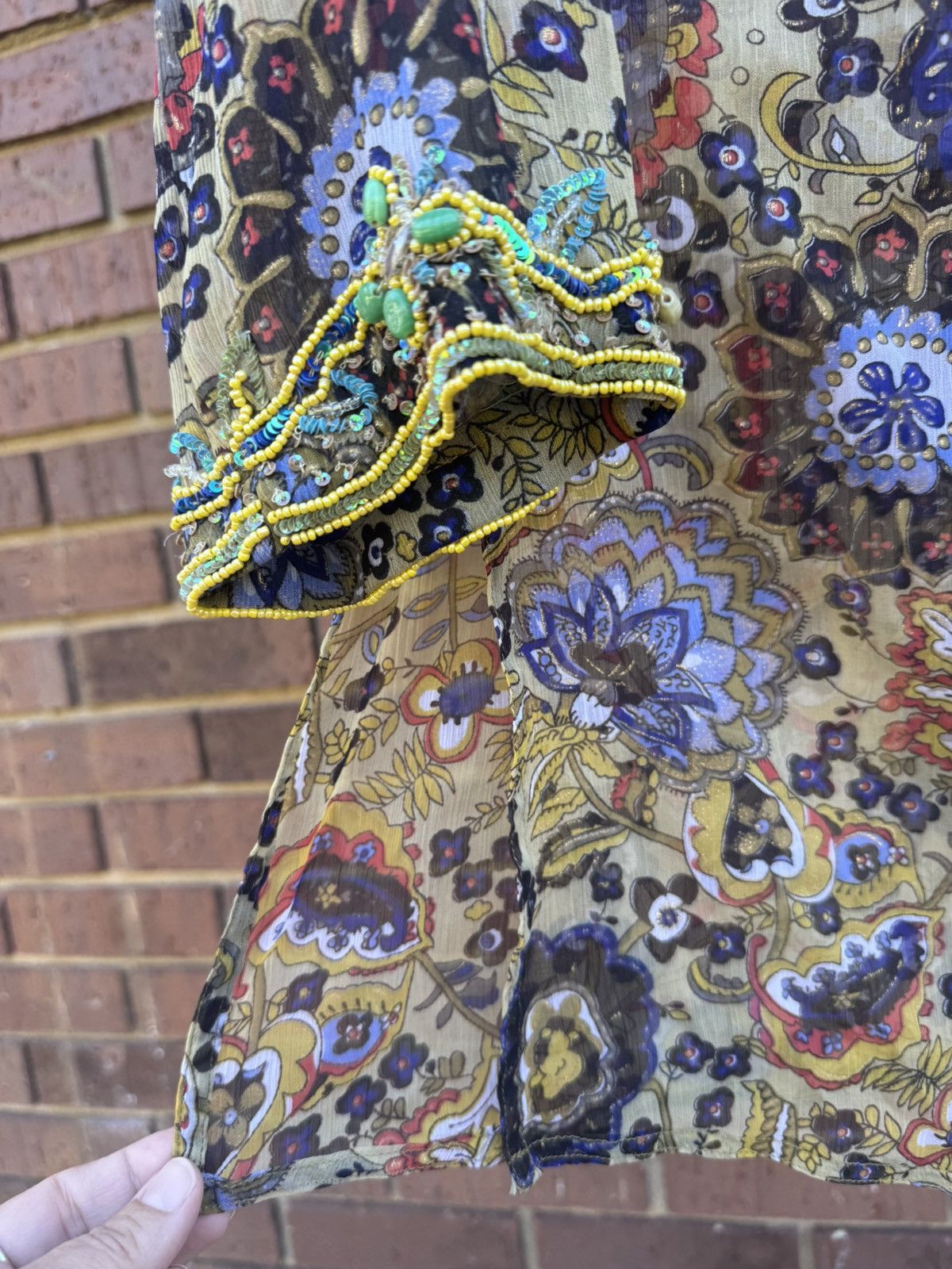 Other Raj Silk Boho Floral Flower Tunic Top Embellished Beaded Size M / US 6-8 / IT 42-44 - 14 Thumbnail