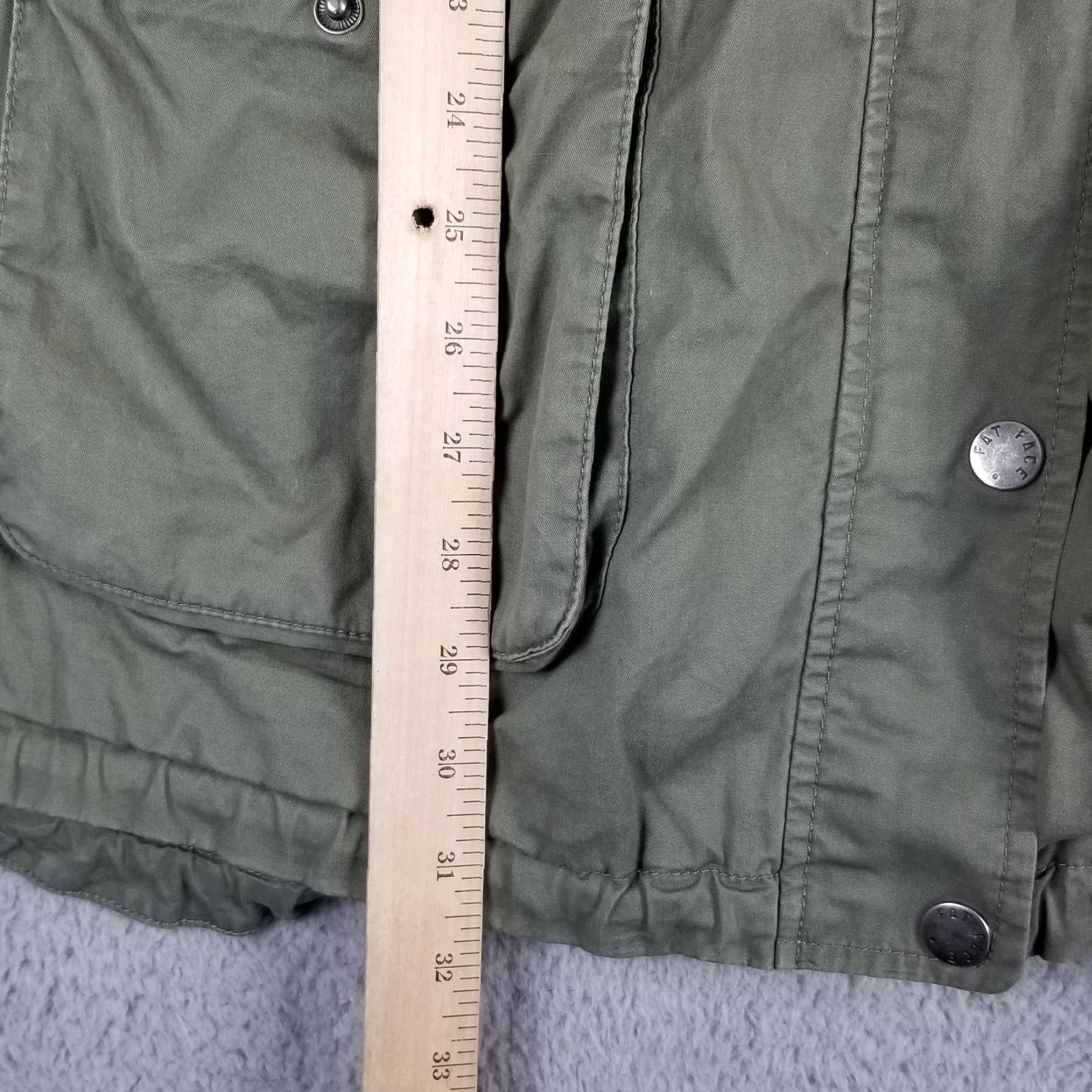 FatFace VINTAGE Fat Face Women's Jacket Overcoat Military Canvas Hooded Striped Green Size 14 Size XL / US 12-14 / IT 48-50 - 3 Thumbnail