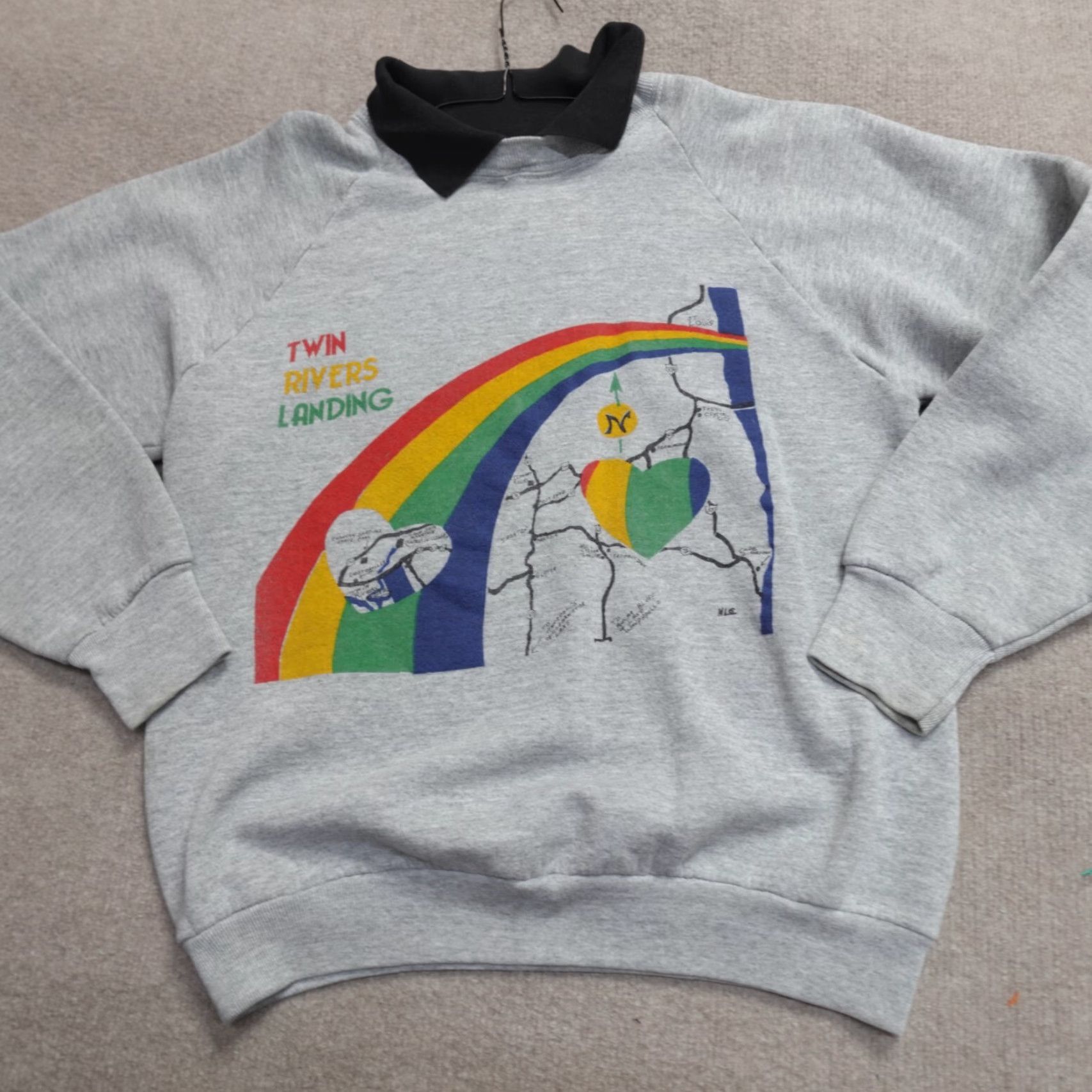 Rainbow VINTAGE Twin Rivers Landing Sweater Small Gray Missouri Camp Rainbow Sweatshirt Mens Knit Cotton Polyester Long Sleeve Collared Pullover USA Theme Size US S / EU 44-46 / 1 - 2 Thumbnail