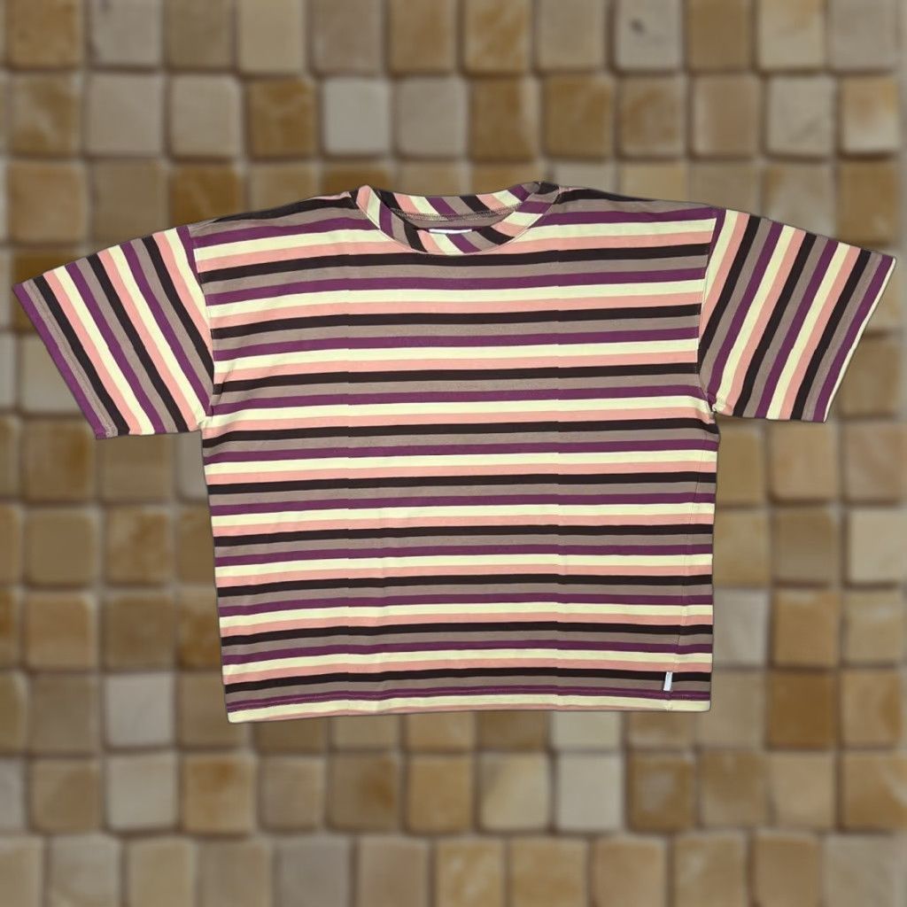 ASH DASH Early 00’s Essential Multi Colour Block Striped T-Shirt Women's L Knit Shirt Multicoloured Purple/Brown/Cream/Peach Mix Womens L Size L / US 10 / IT 46 - 1 Thumbnail
