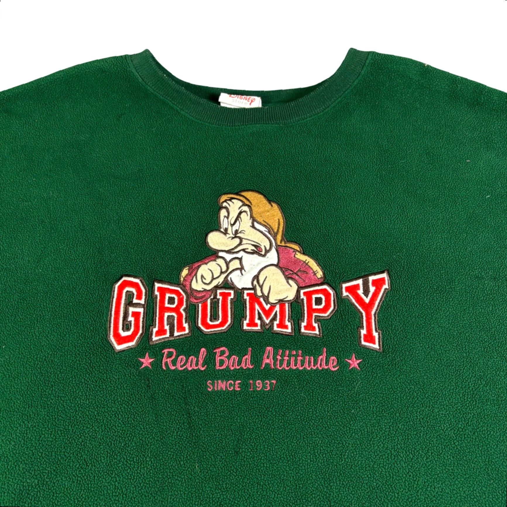 Disney VINTAGE Disney Store Grumpy Fleece Sweatshirt Green Large Men Crew Neck Cable-Knit Graphic Print Logo Embroidered Size US L / EU 52-54 / 3 - 2 Thumbnail