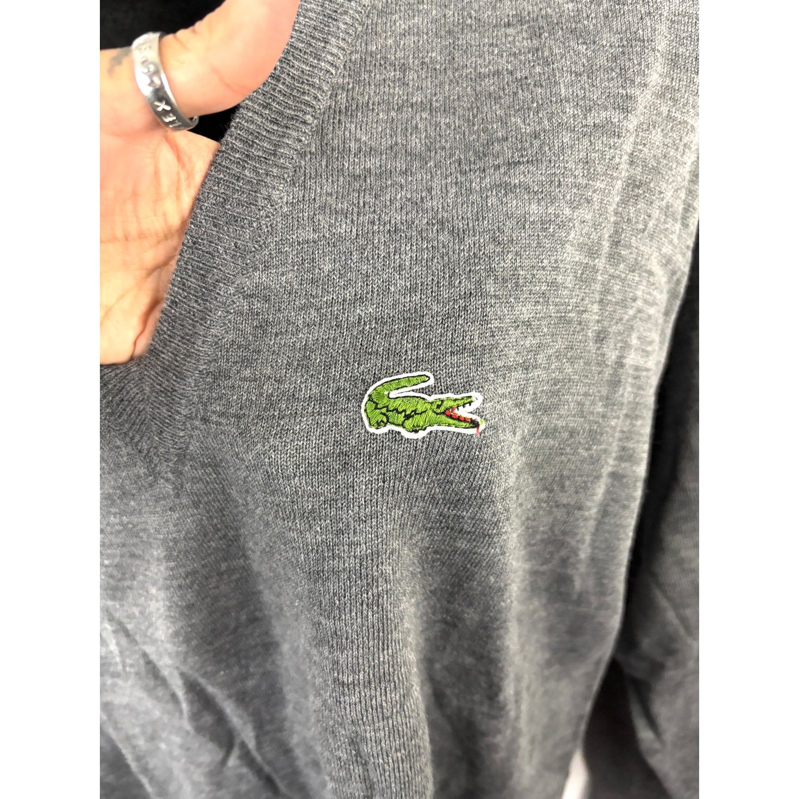 Lacoste Vintage 1980s Izod Lacoste Gray Knit V-Neck Sweater Men’s Size US L / EU 52-54 / 3 - 8 Thumbnail