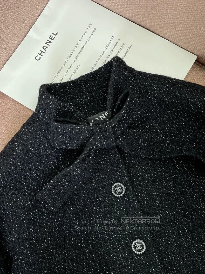 Chanel Chanel 24B black bow tweed plaid jacket Size XXS / US 00 / IT 34 - 2 Thumbnail