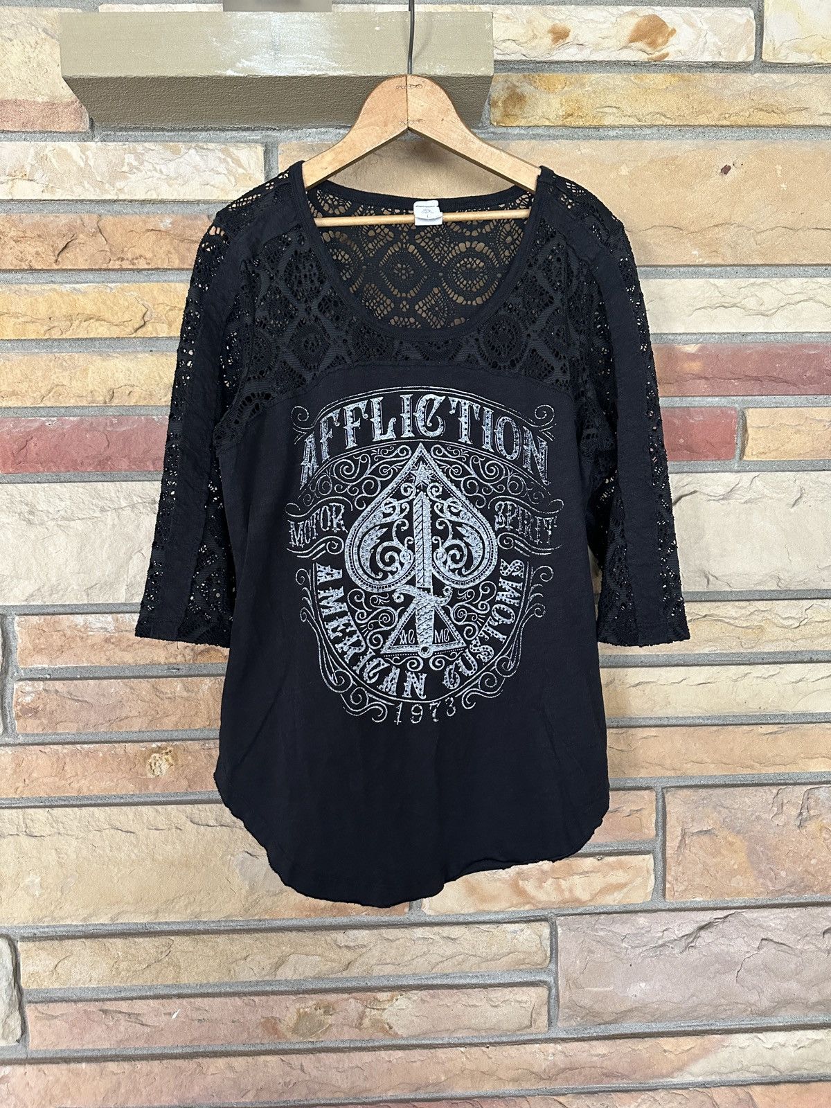 Affliction Vintage Y2K Affliction Lace Knit Graphic Tee Size L / US 10 / IT 46 - 1 Thumbnail