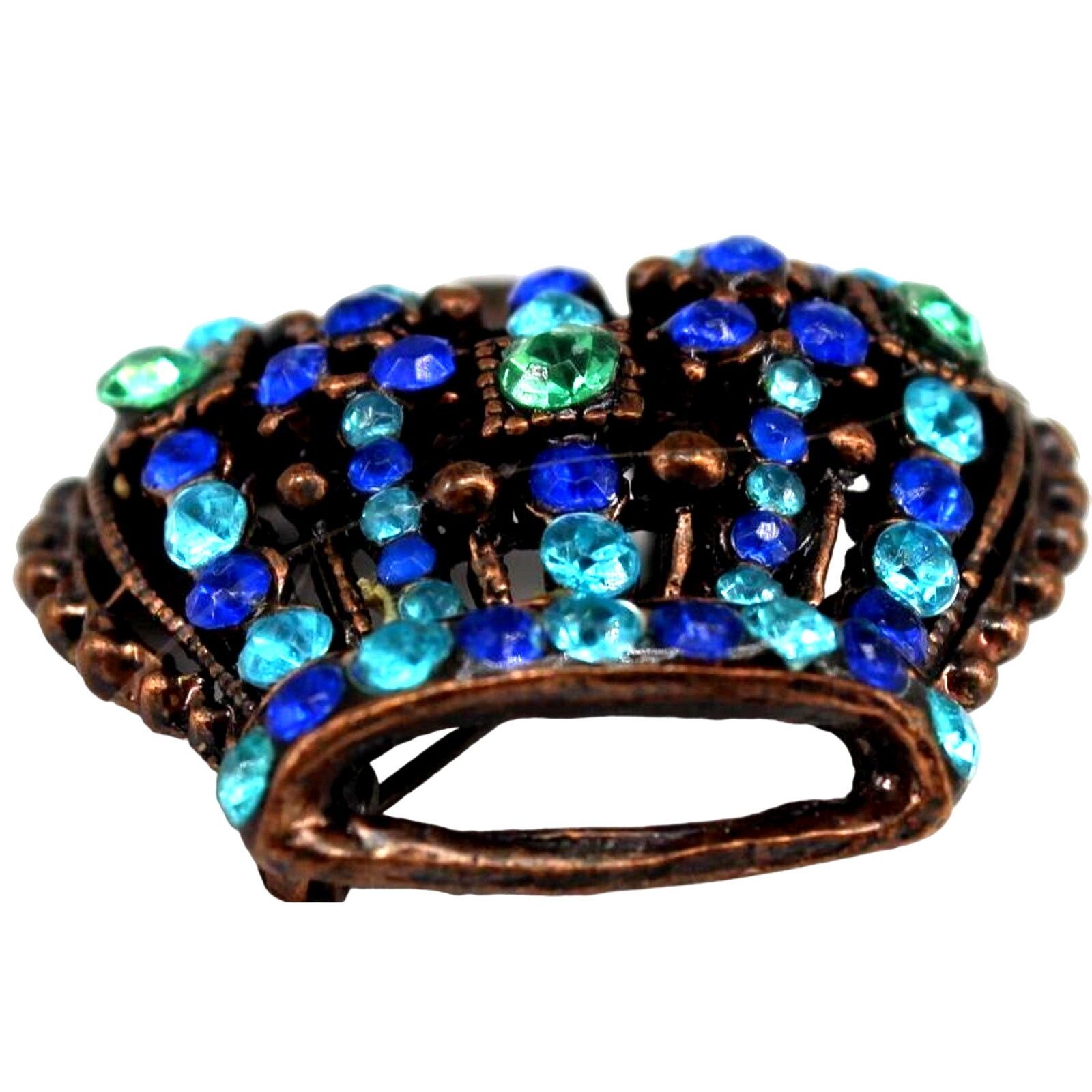 Other Spectacular Crown Bronze Brooch •Blue Green Agua Rhinestones Size ONE SIZE - 3 Thumbnail