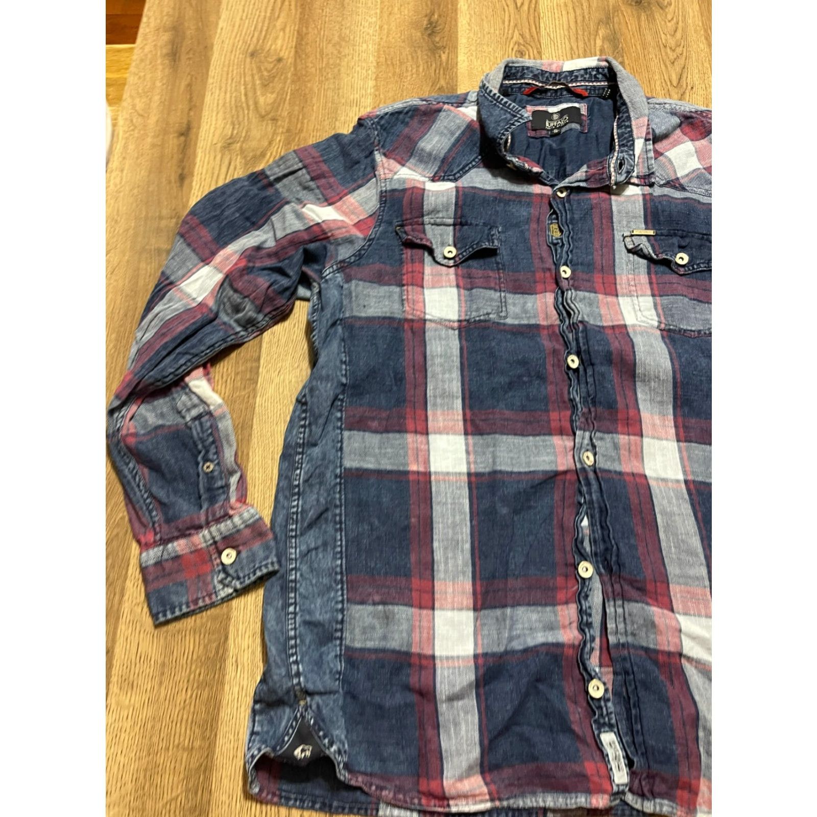 Buffalo David Bitton Buffalo by David Bitton Shirt Men XL Red Blue Plaid Button Up Long Sleeve Size US XL / EU 56 / 4 - 4 Thumbnail