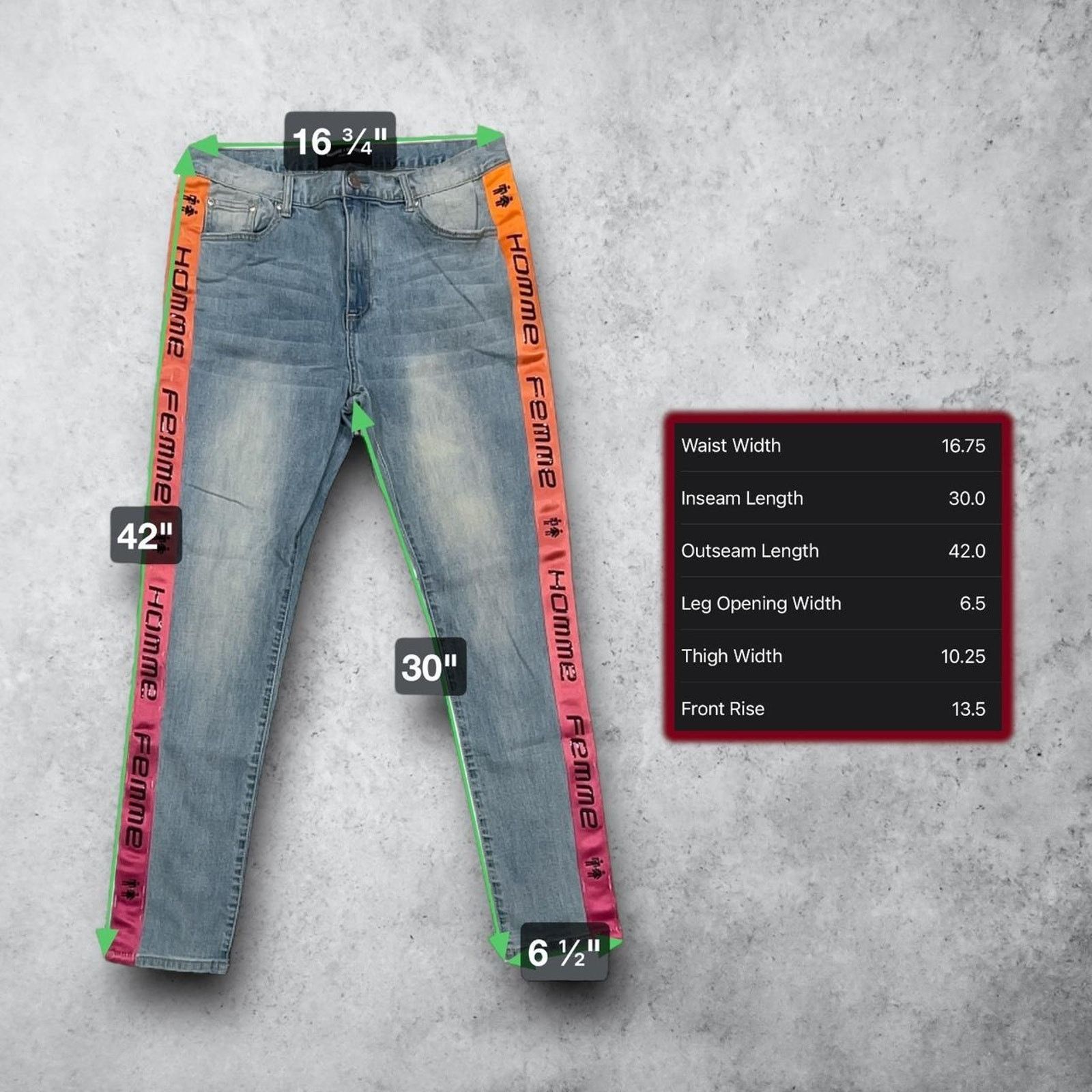 Homme + Femme La Homme + Femme Blue & Gradient Orange Skinny Jeans w/ Text Size US 36 / EU 52 - 5 Thumbnail