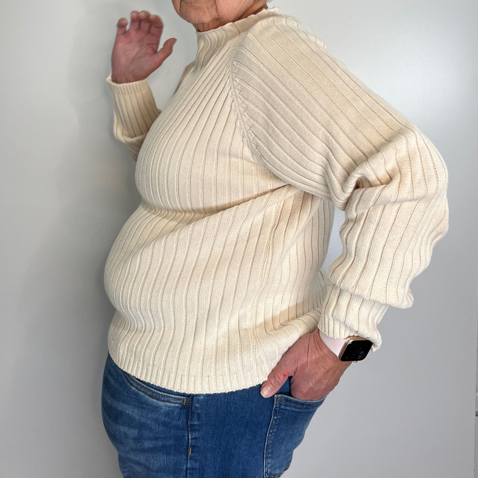 Vintage Vintage 90s Ribbed Knit Sweater Ivory Mock Neck Long Sleeve Size XL / US 12-14 / IT 48-50 - 5 Thumbnail