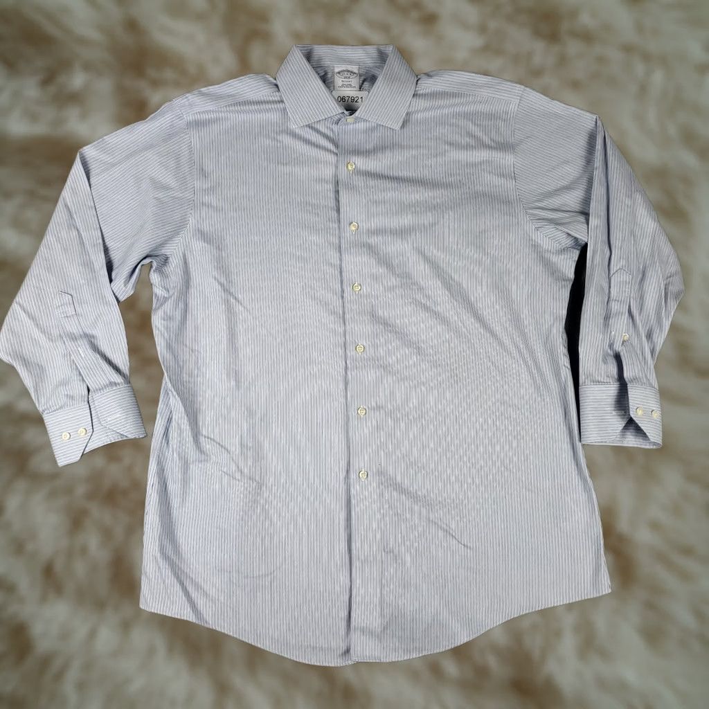 Brooks Brothers Brooks Brothers Shirt Mens 17 Blue Striped Regent Dress Button Up Long Sleeve Size 46R - 1 Thumbnail