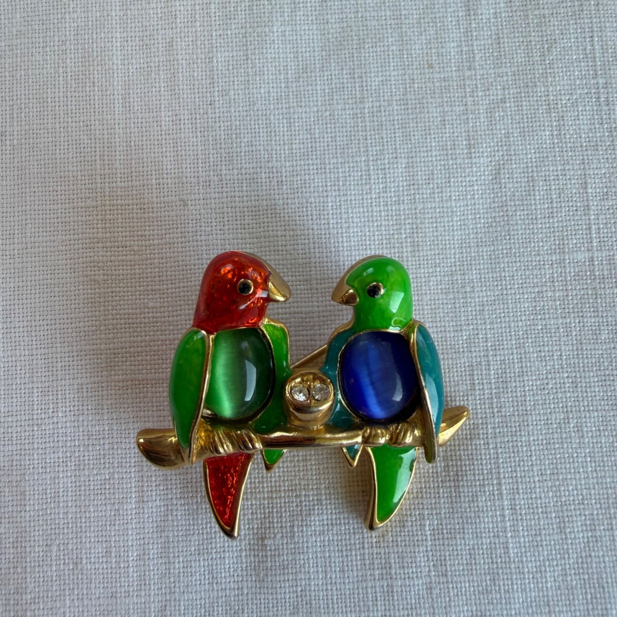 Vintage Vintage Birds On Branch Figural Moonstone Cabochon Rhineston Size ONE SIZE - 4 Thumbnail