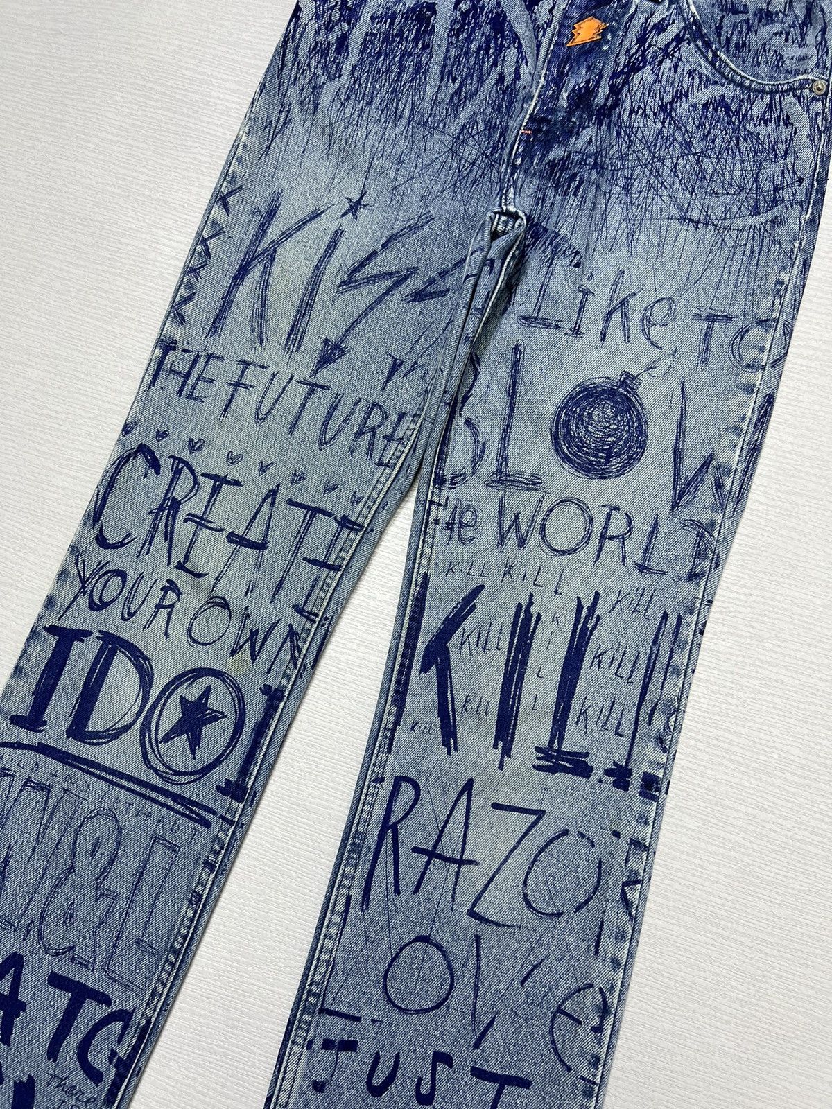 Walter Van Beirendonck W&LT Archives - A/W 1997 - Pen Graffiti Denim Jeans Size US 28 / EU 44 - 4 Thumbnail