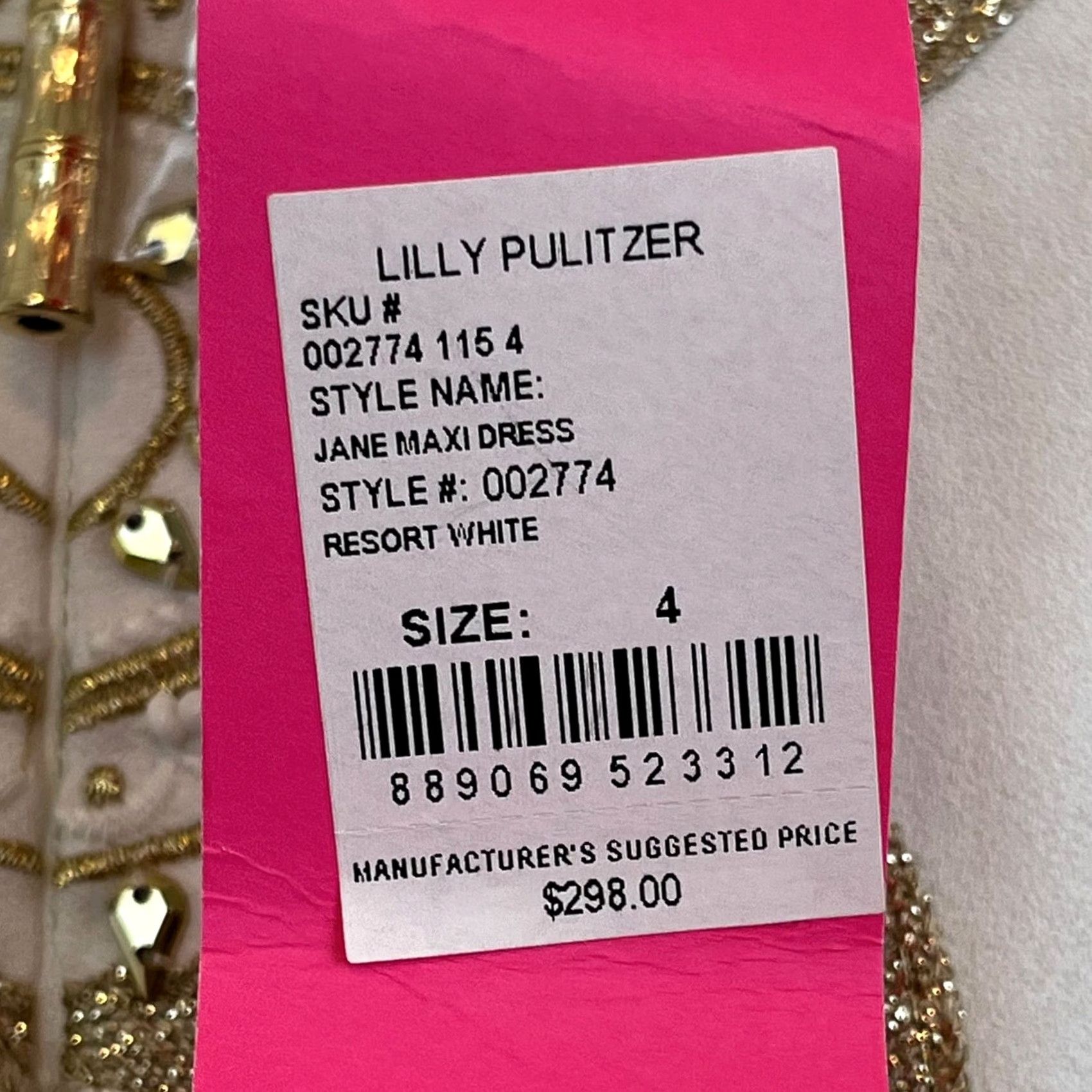 Lilly Pulitzer Lilly Pulitzer Womens Size 4 Jane Maxi Resort White Gold Neck Embellished Dress Size S / US 4 / IT 40 - 2 Thumbnail