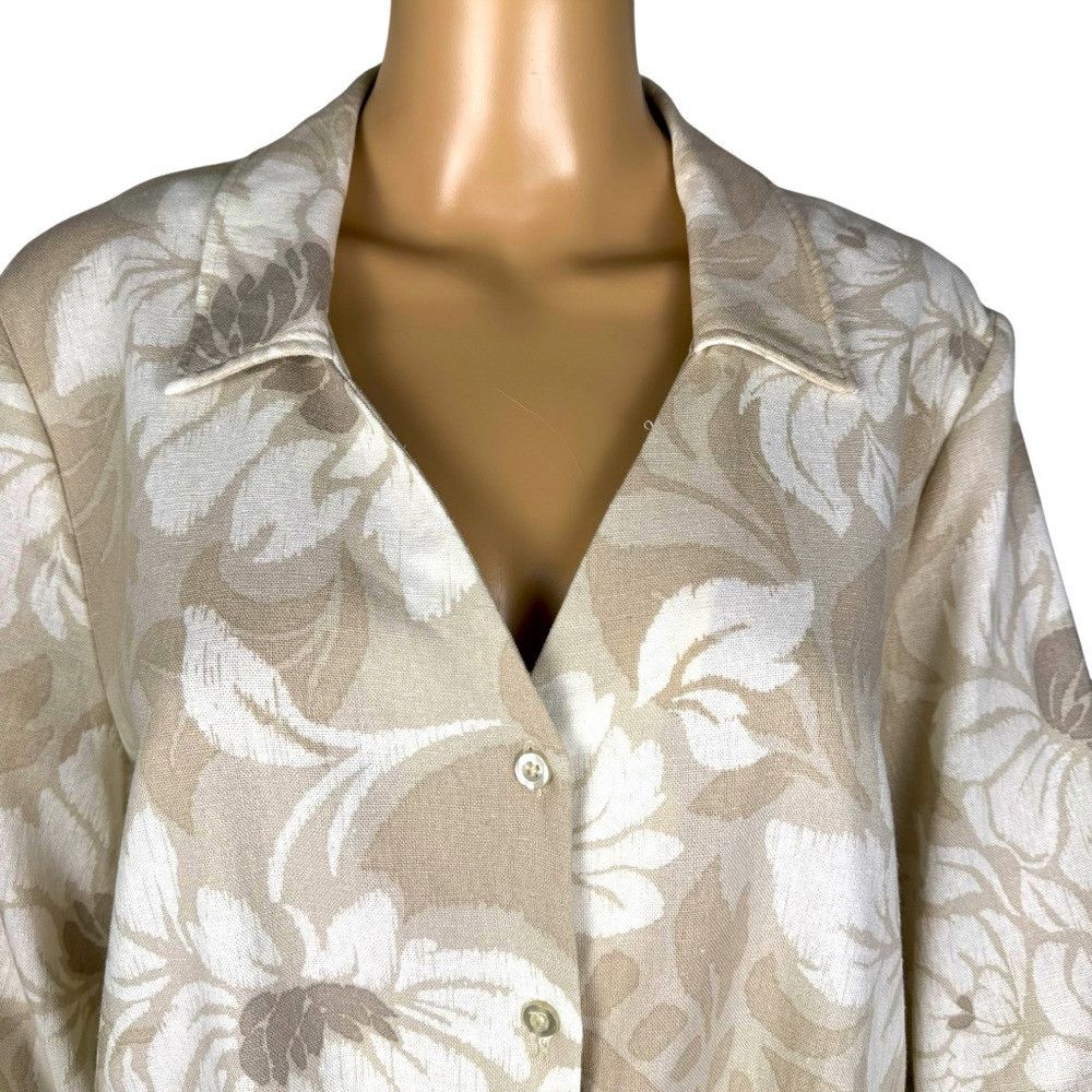 Ellen Tracy NWT New $89 Ellen Tracy Linen Blend Beige Floral Tie Front Size M / US 6-8 / IT 42-44 - 2 Thumbnail